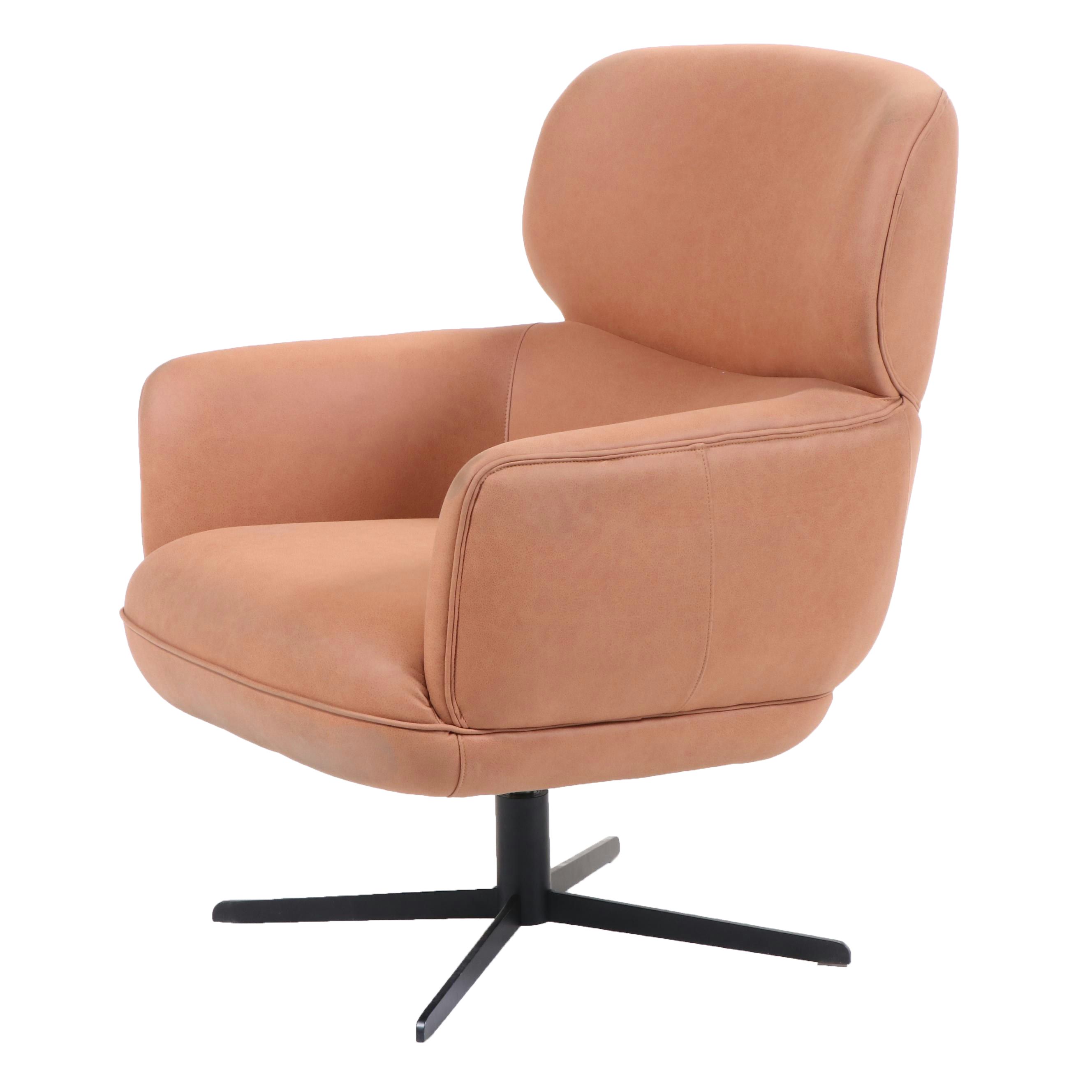 Mid Century Modern Style Leather Swivel Arm Chair