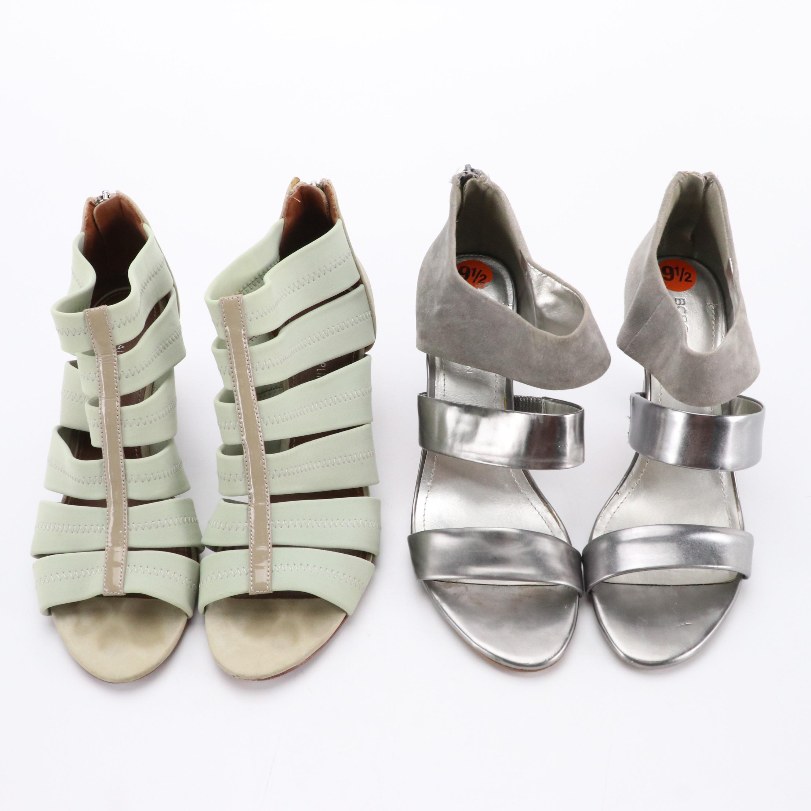 Donald J. Pliner Mint Green Strappy Wedges and BCBG Silver Leather/Suede Heels