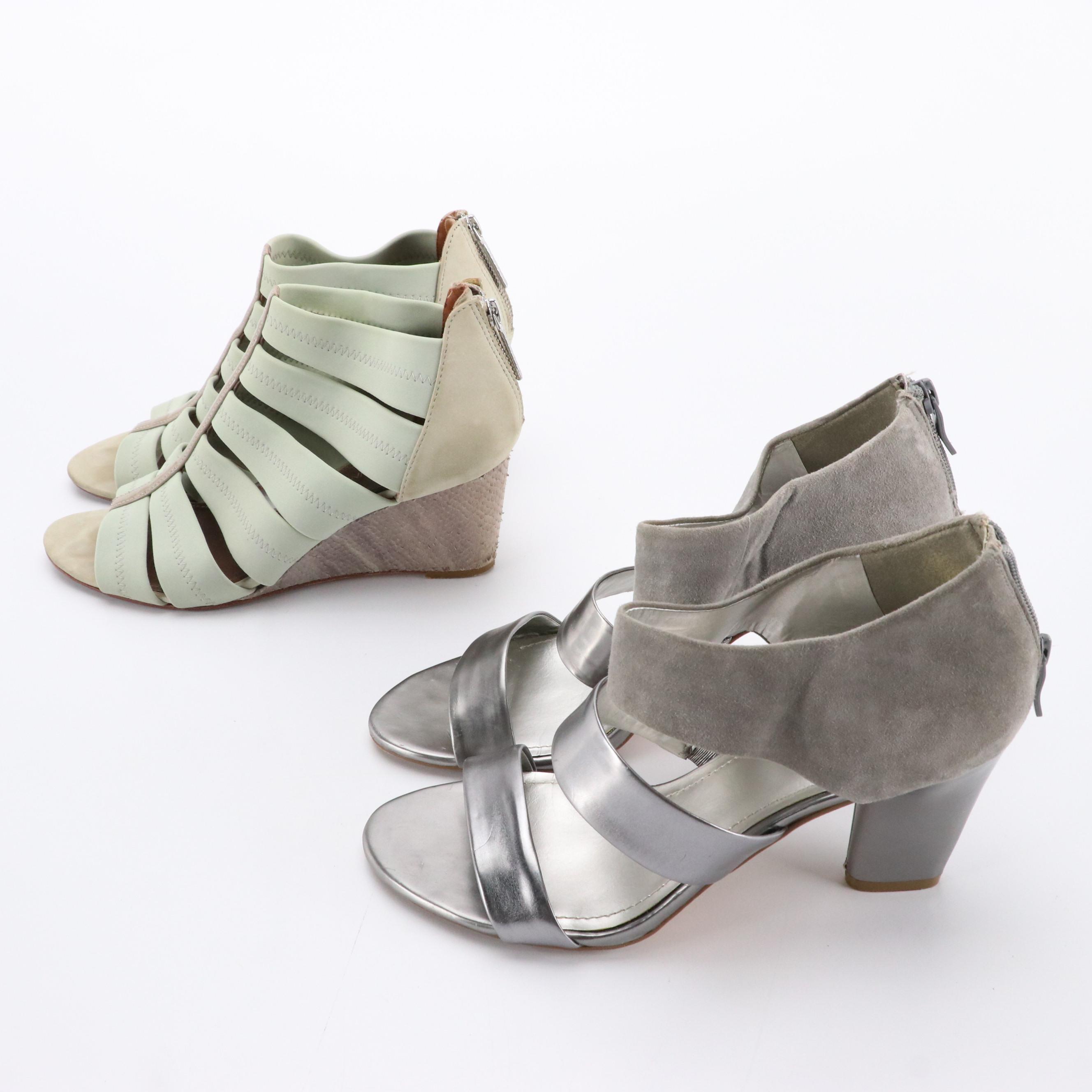 Donald J. Pliner Mint Green Strappy Wedges and BCBG Silver Leather/Suede Heels