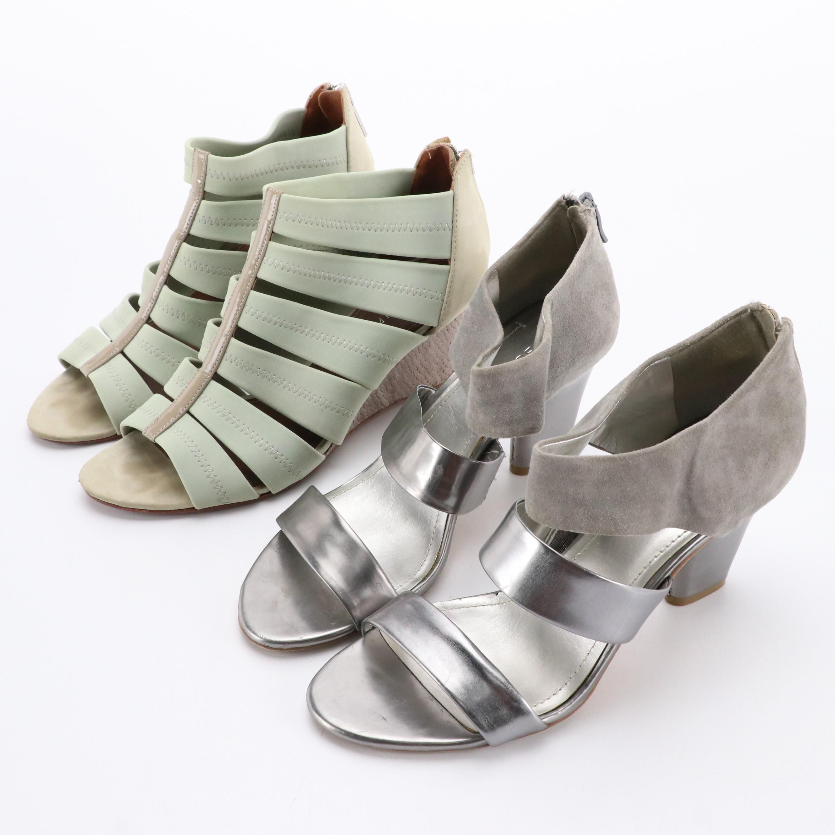 Donald J. Pliner Mint Green Strappy Wedges and BCBG Silver Leather/Suede Heels