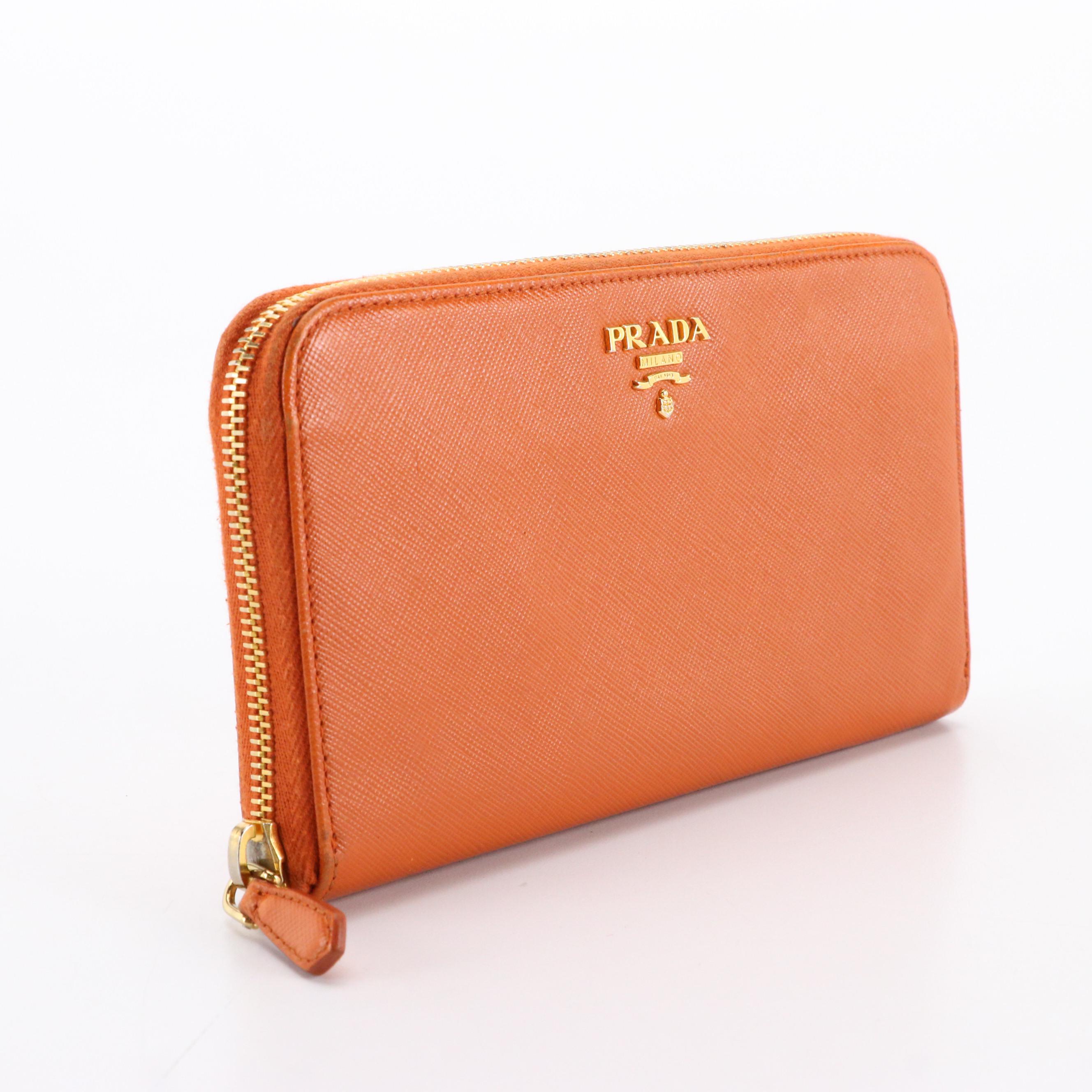 Prada Saffiano Leather Zip-Around Wallet with Box