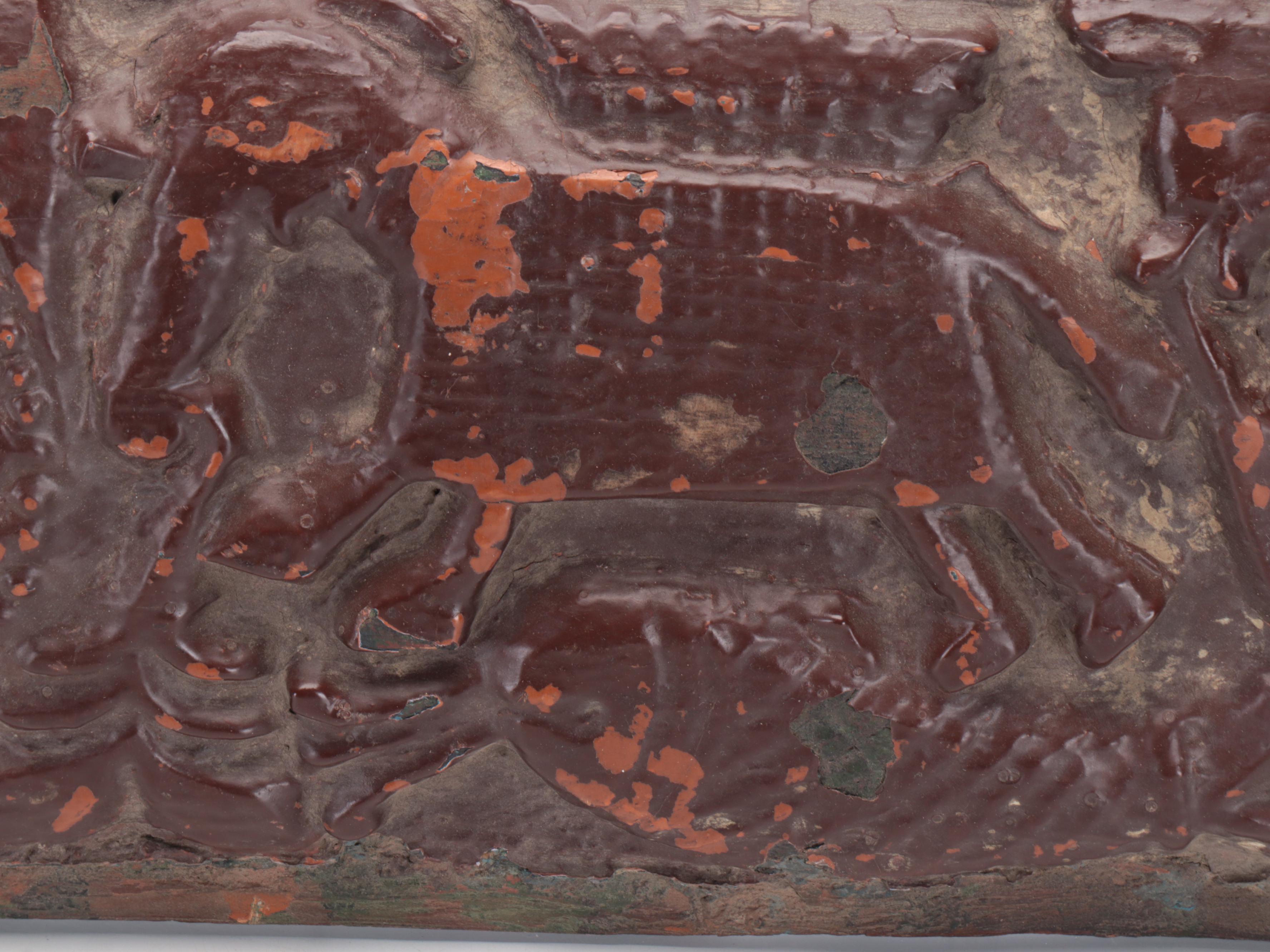 Indian Painted Carved Wood Panel with Animal Motifs