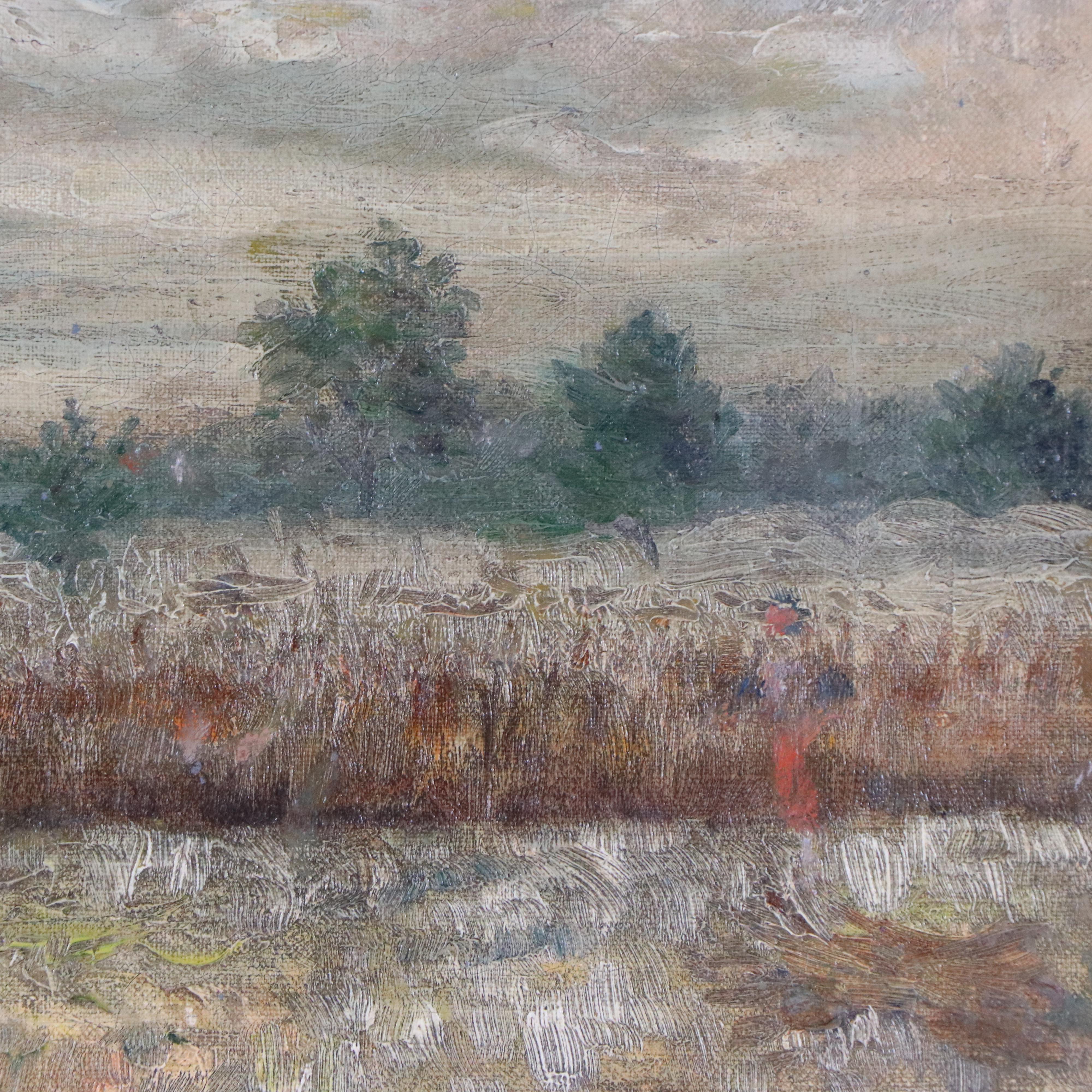 Haystack and Harvest Oil Painting Attributed to Charles Alfred Meurer ...