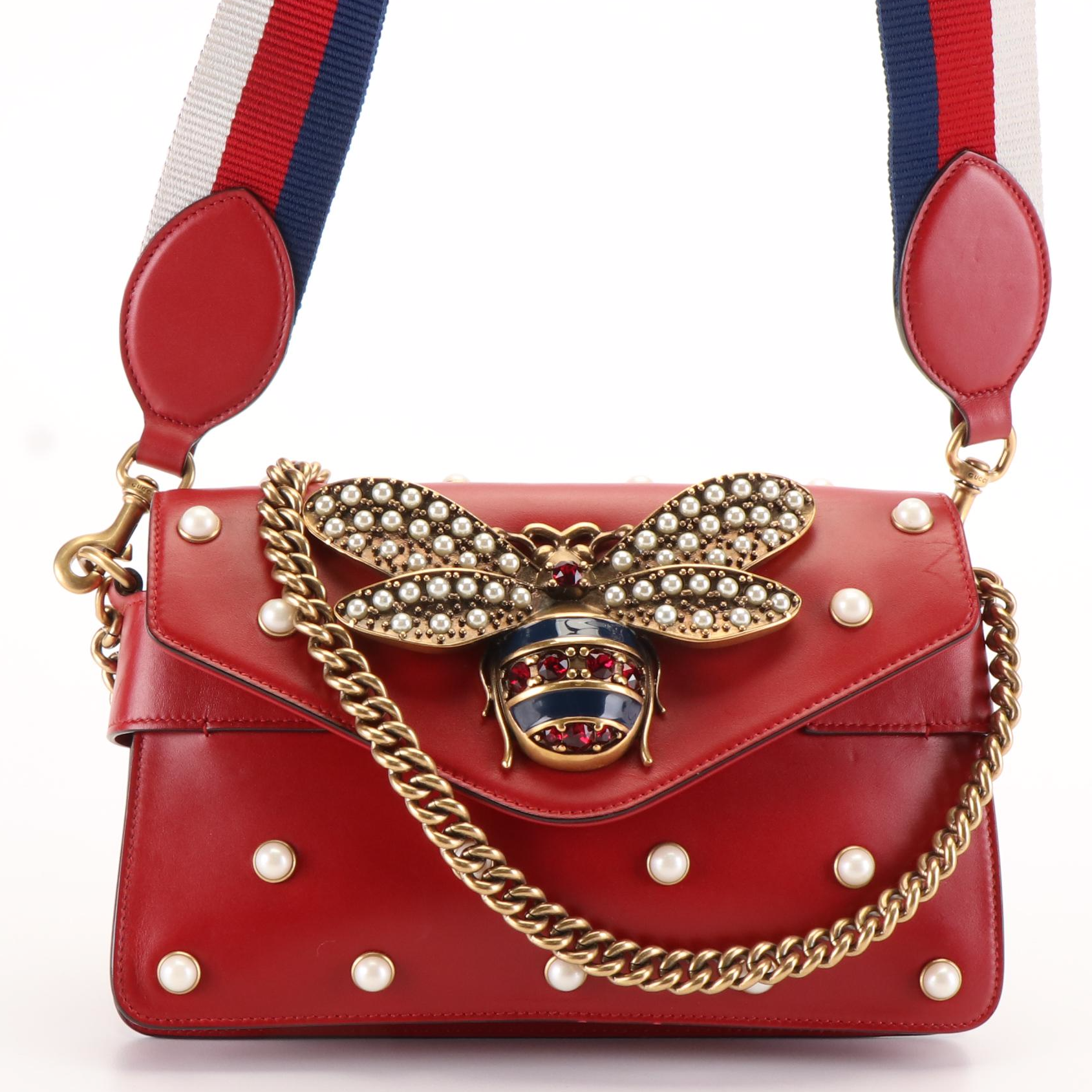 Gucci Mini Queen Margaret Broadway Shoulder Bag in Studded Red Leather