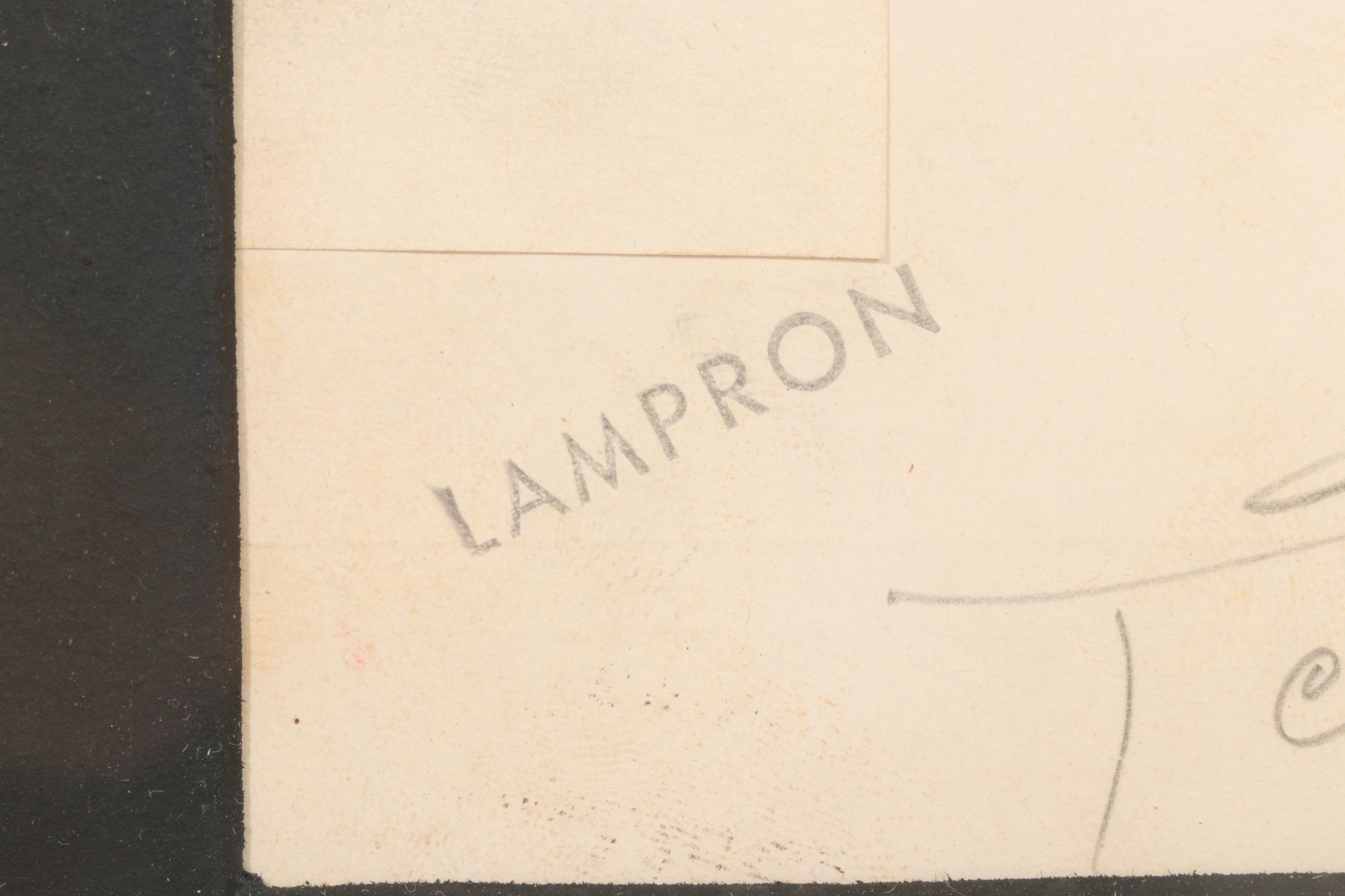 Pen and Ink World War II Cartoons, Two Stamped Lampron, Set of Four is Framed