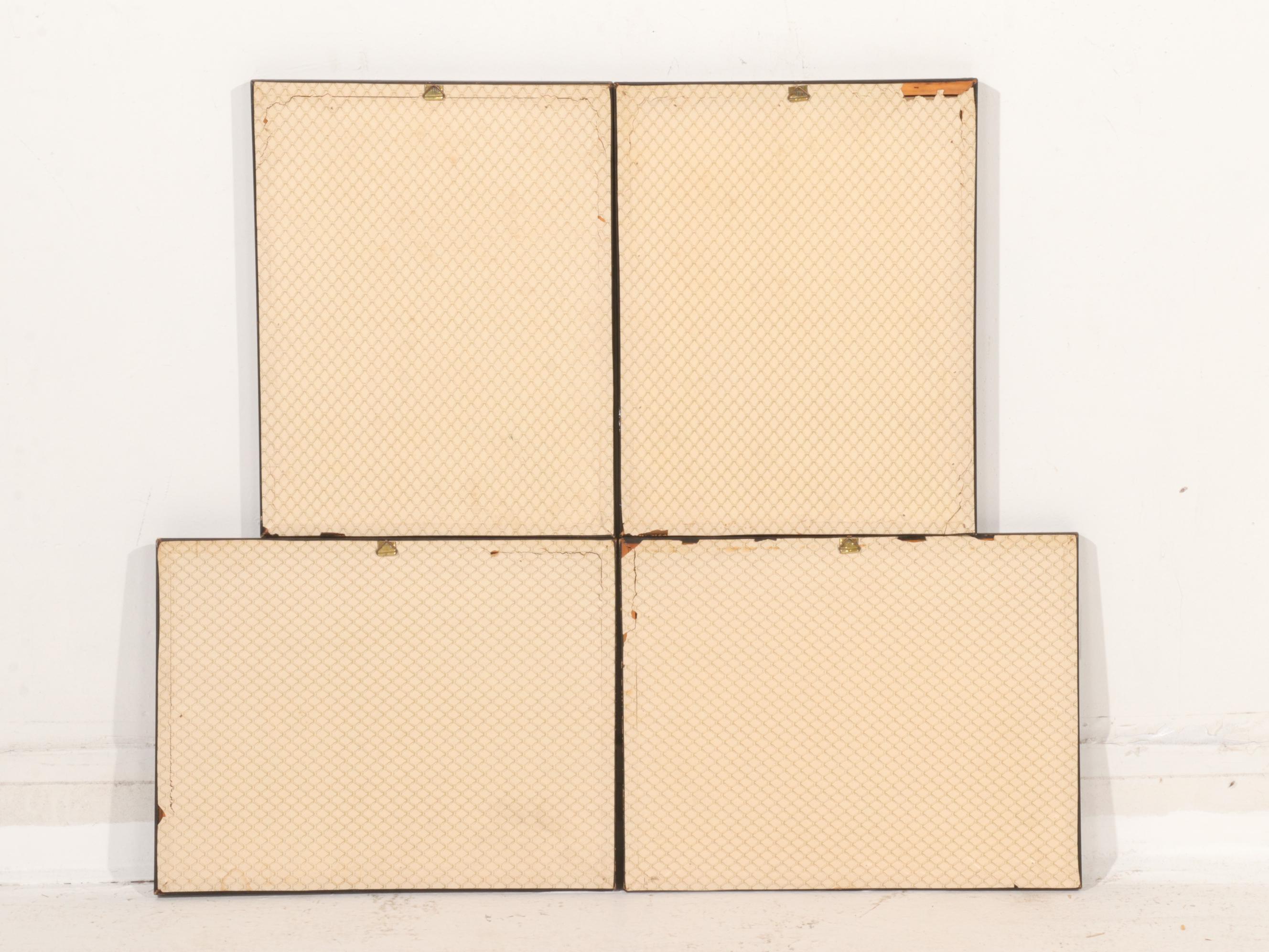 Pen and Ink World War II Cartoons, Two Stamped Lampron, Set of Four is Framed