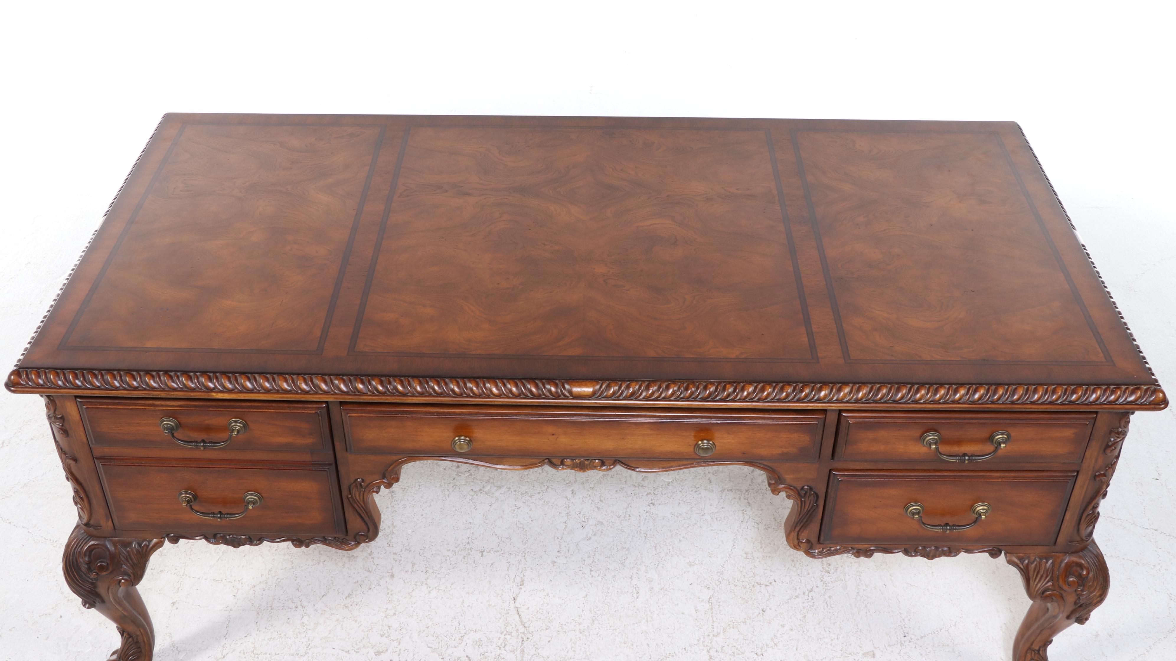 Hooker Furniture "Seven Seas" Hardwood Bureau Plat and Faux-Leather Armchair