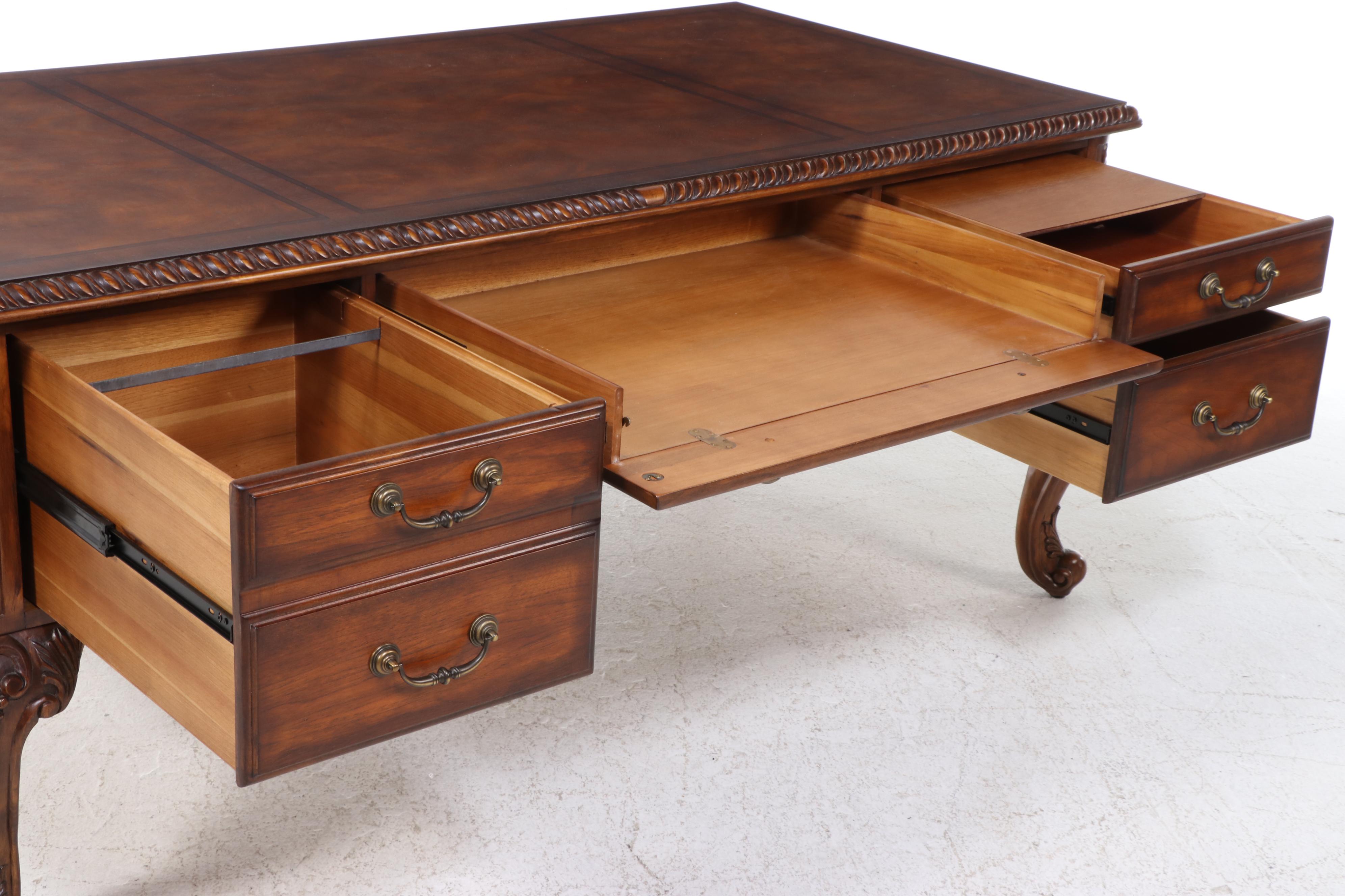 Hooker Furniture "Seven Seas" Hardwood Bureau Plat and Faux-Leather Armchair