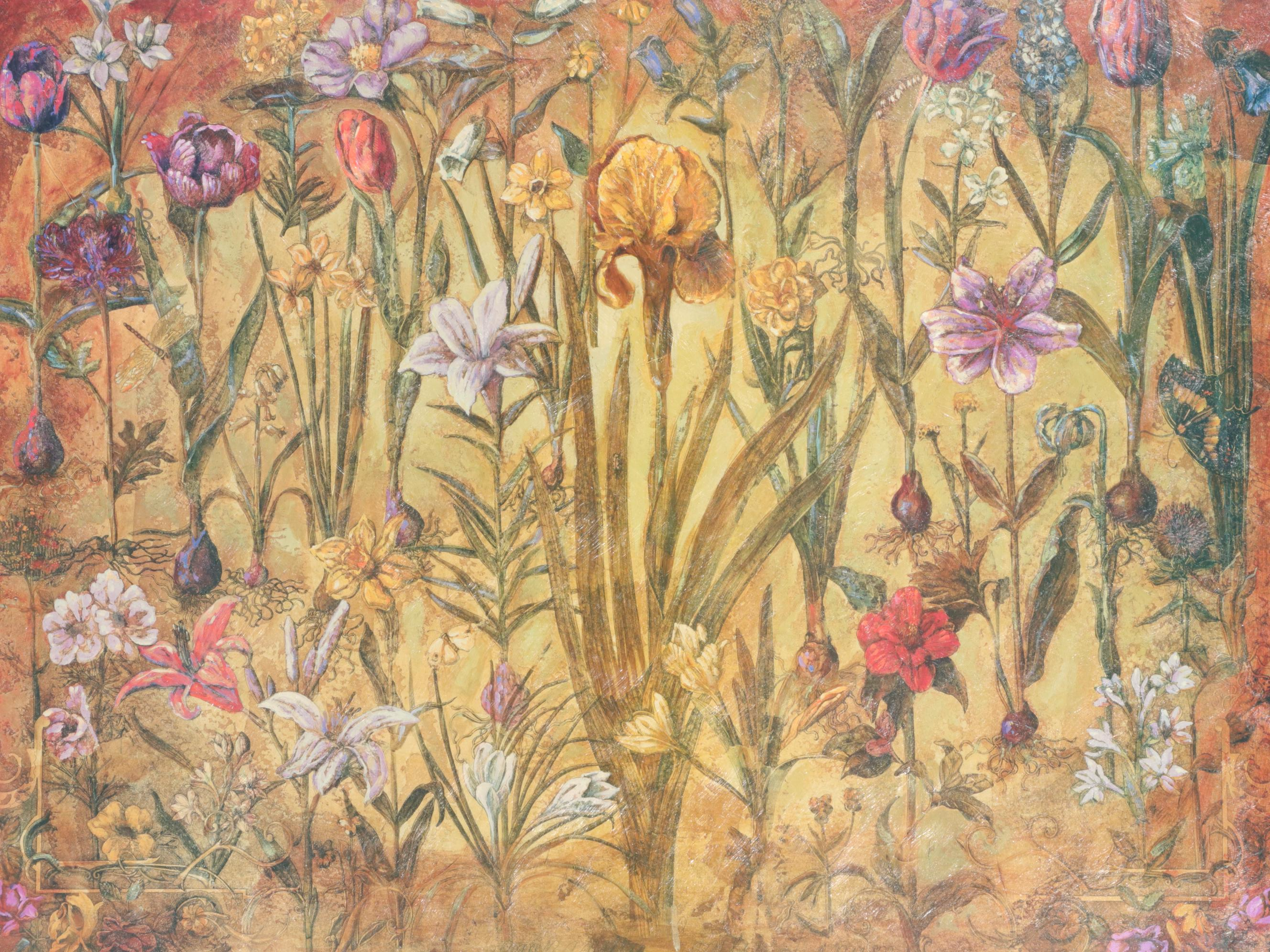 The Bombay Co. Embossed Floral Offset Lithograph "Beautiful Earth"