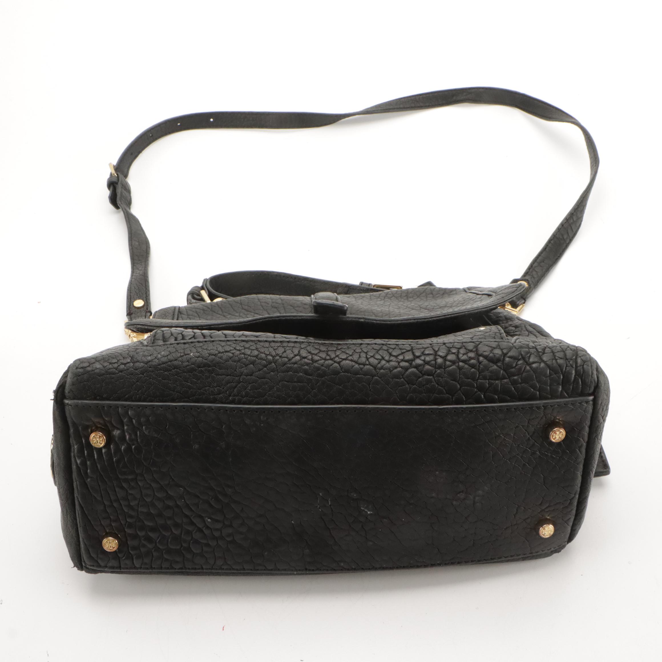 Tory Burch 797 Two-Way Satchel in Black Grained Leather