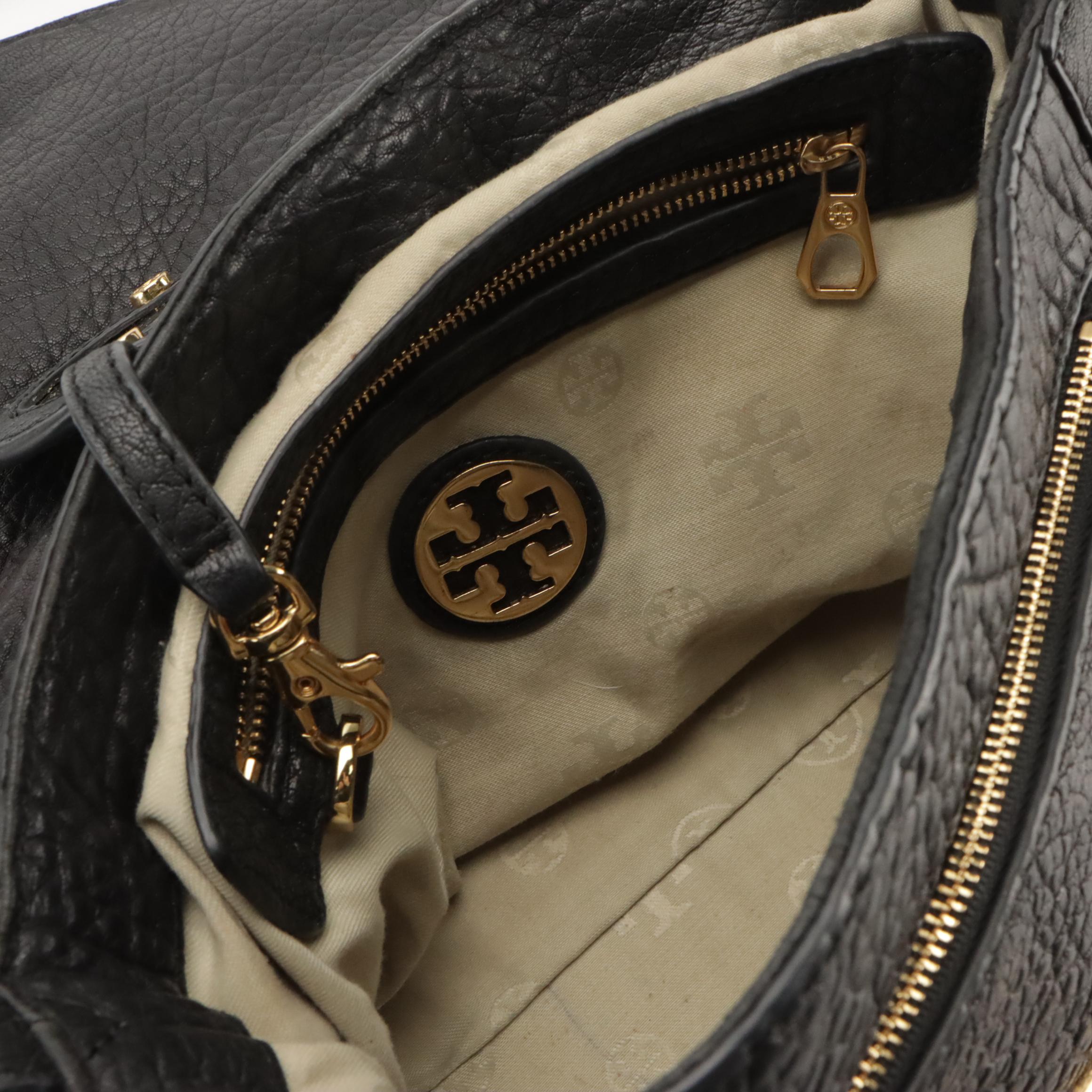 Tory Burch 797 Two-Way Satchel in Black Grained Leather