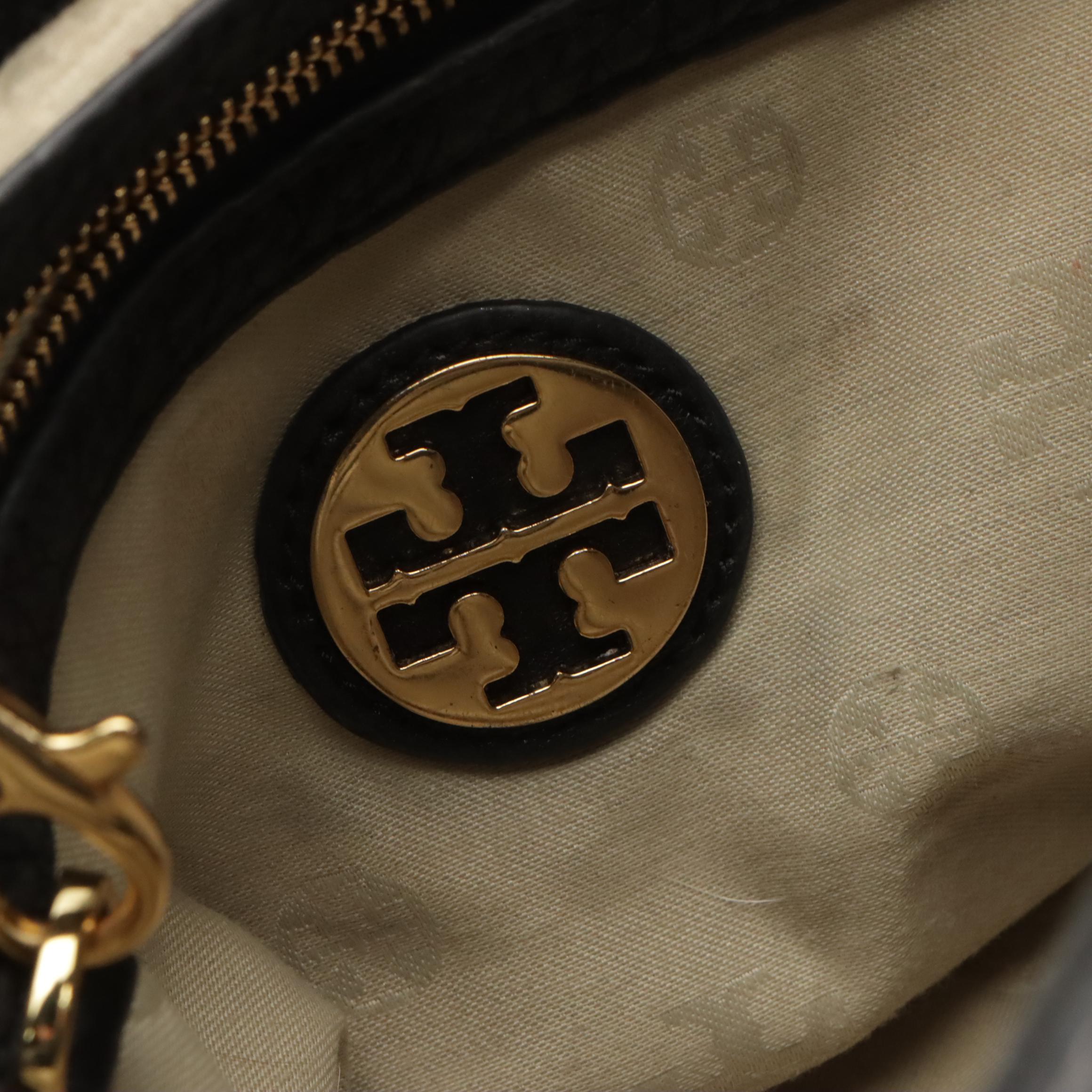 Tory Burch 797 Two-Way Satchel in Black Grained Leather