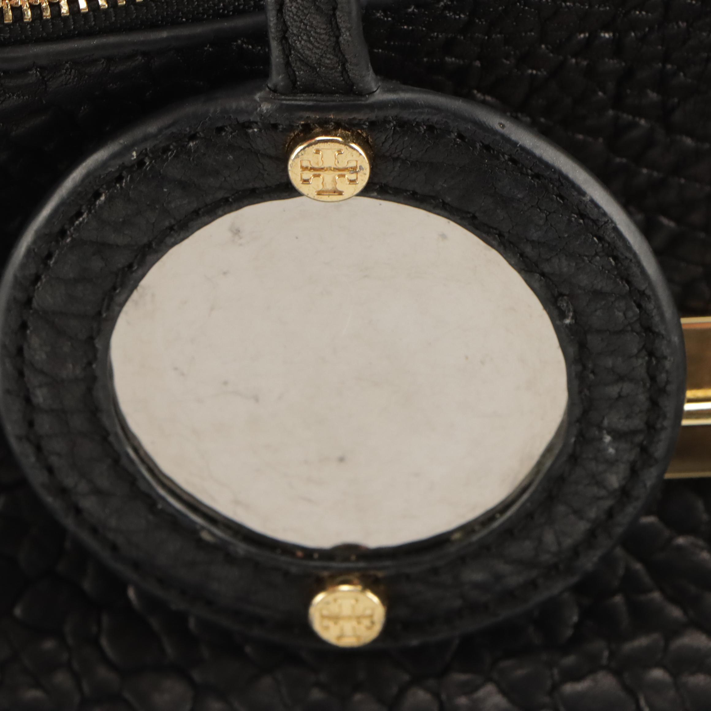 Tory Burch 797 Two-Way Satchel in Black Grained Leather