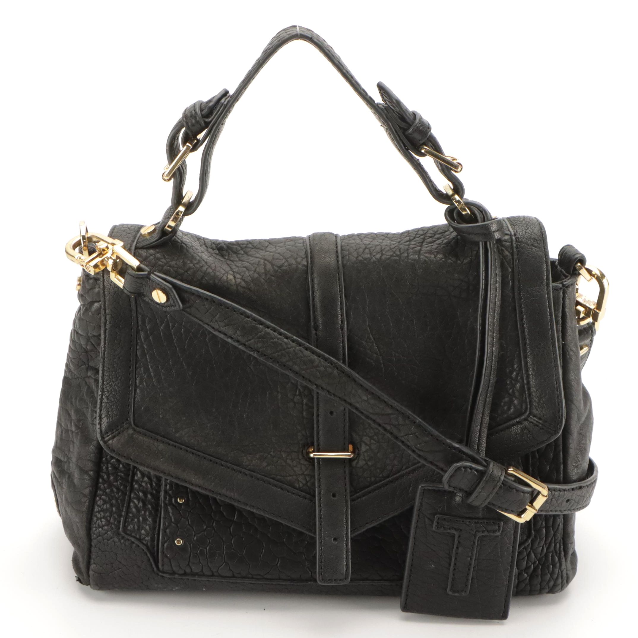 Tory Burch 797 Two-Way Satchel in Black Grained Leather