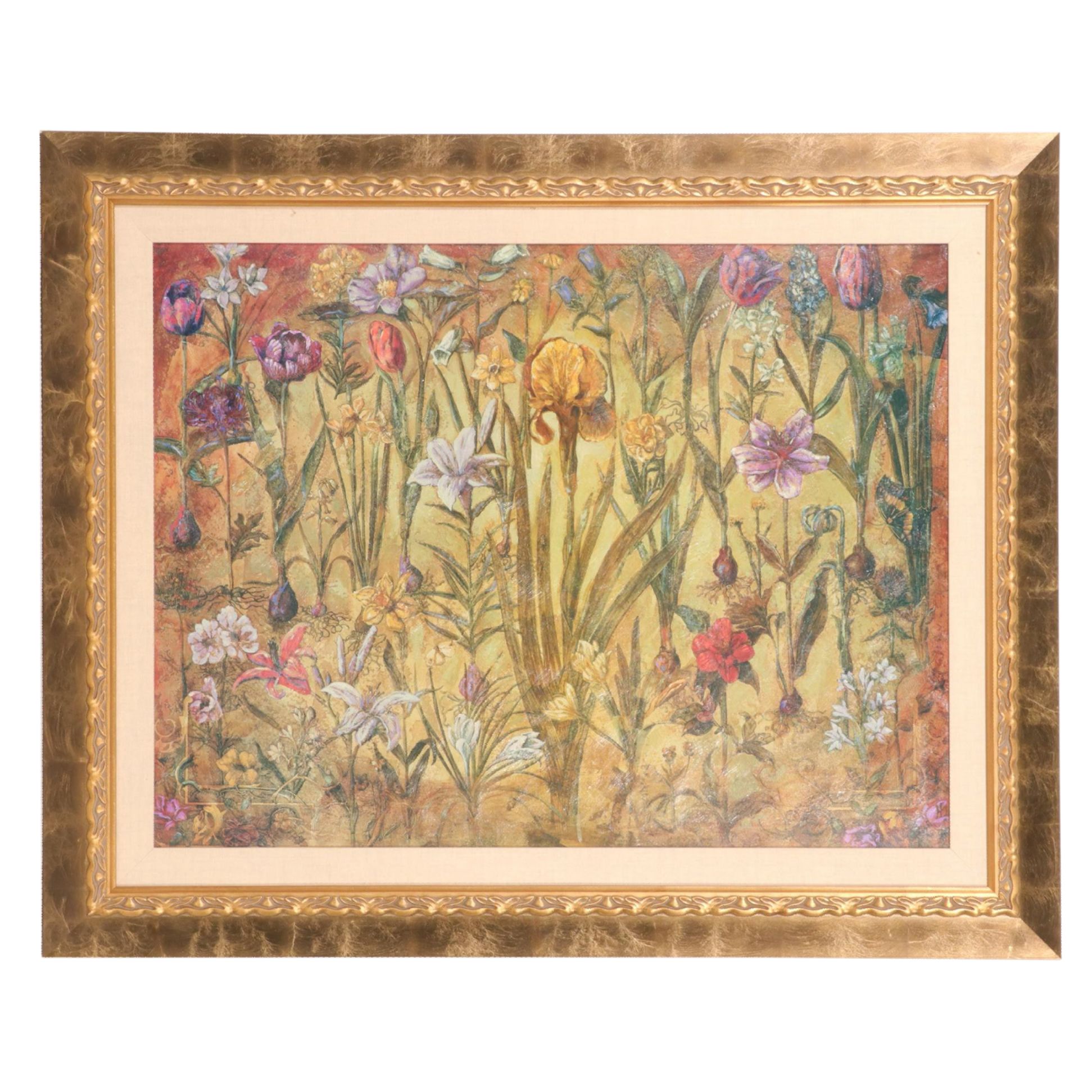 The Bombay Co. Embossed Floral Offset Lithograph "Beautiful Earth"