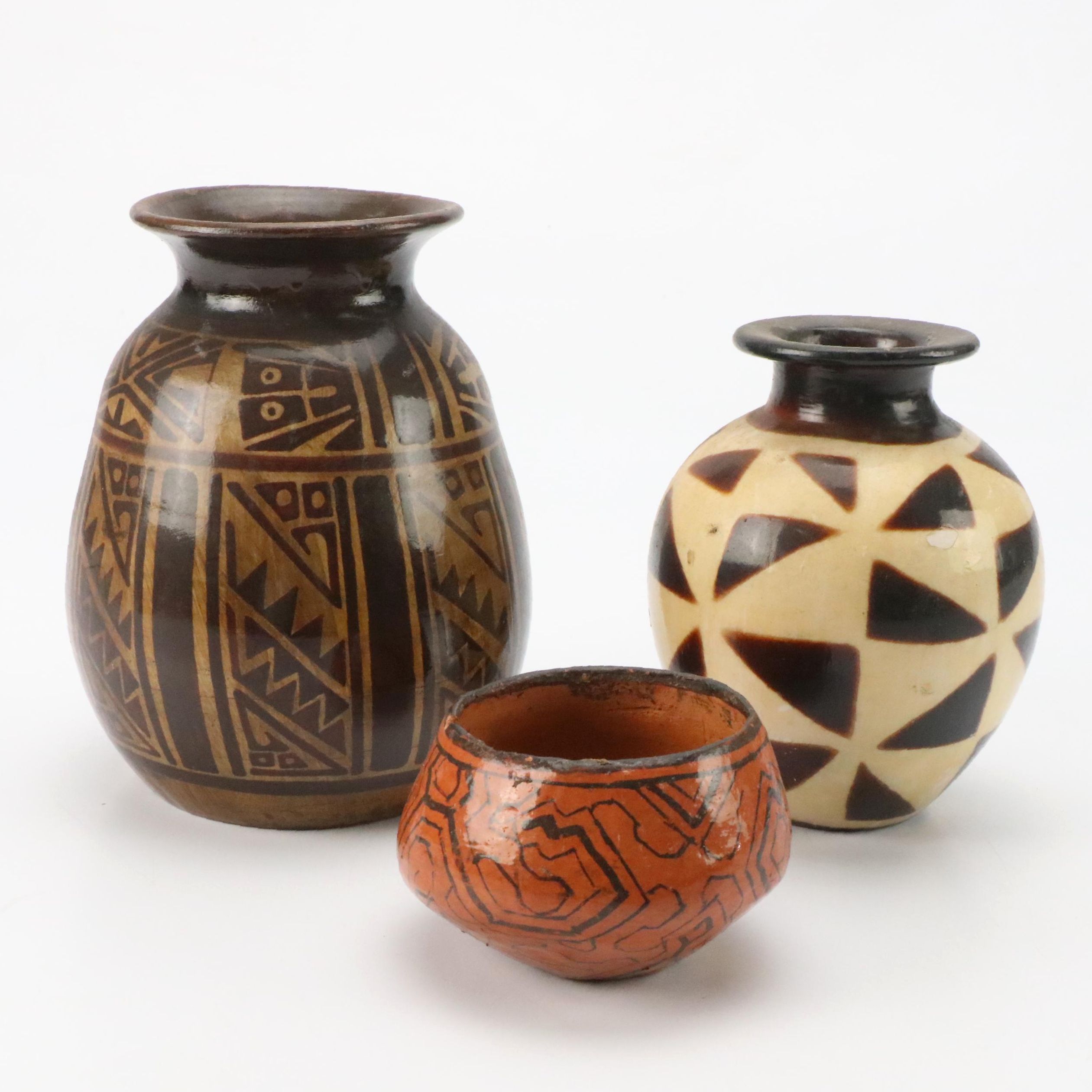 Peruvian Bowl with Other Central and South American Pottery Vases