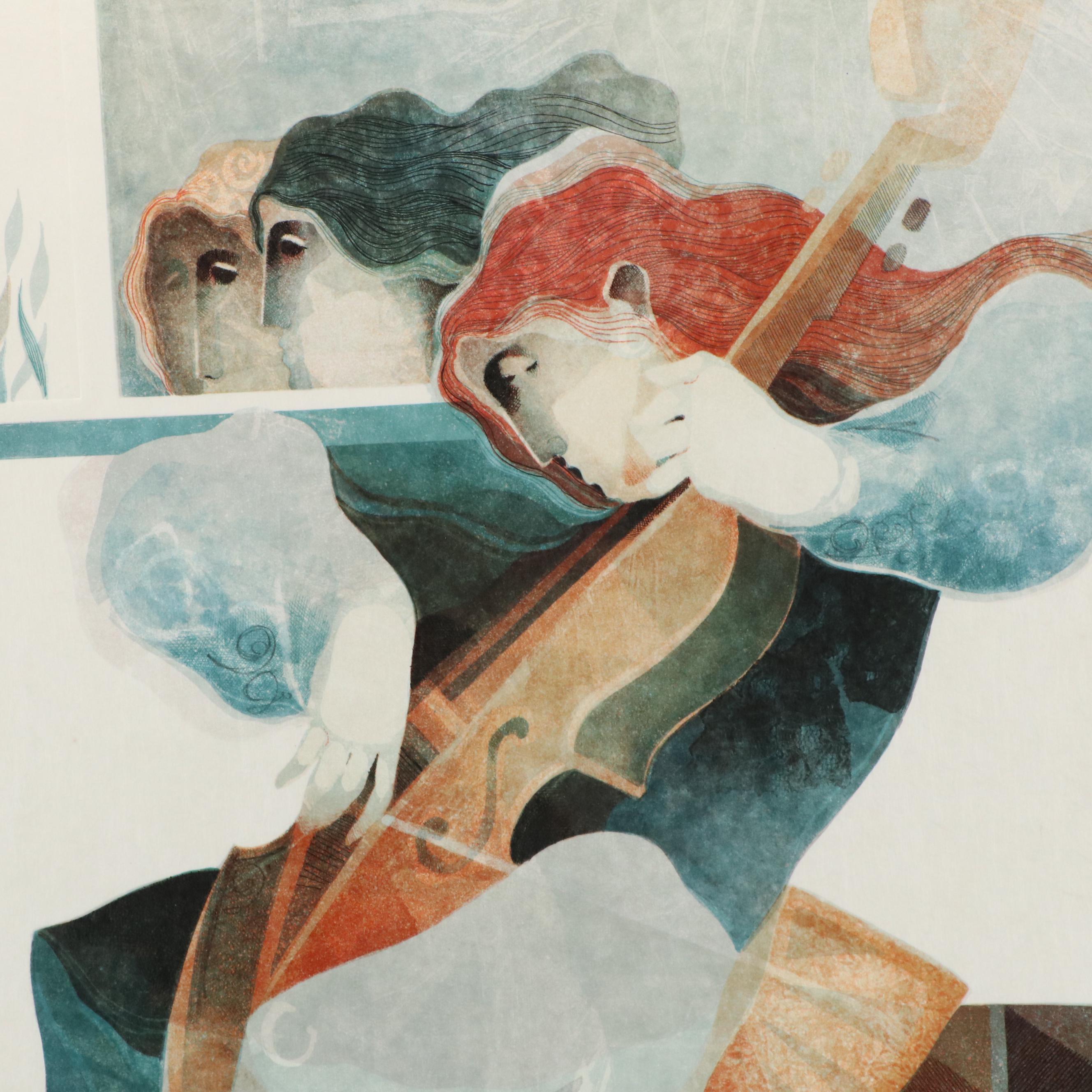 Àlvar Suñol Lithograph "Musique de Flores," Late 20th Century