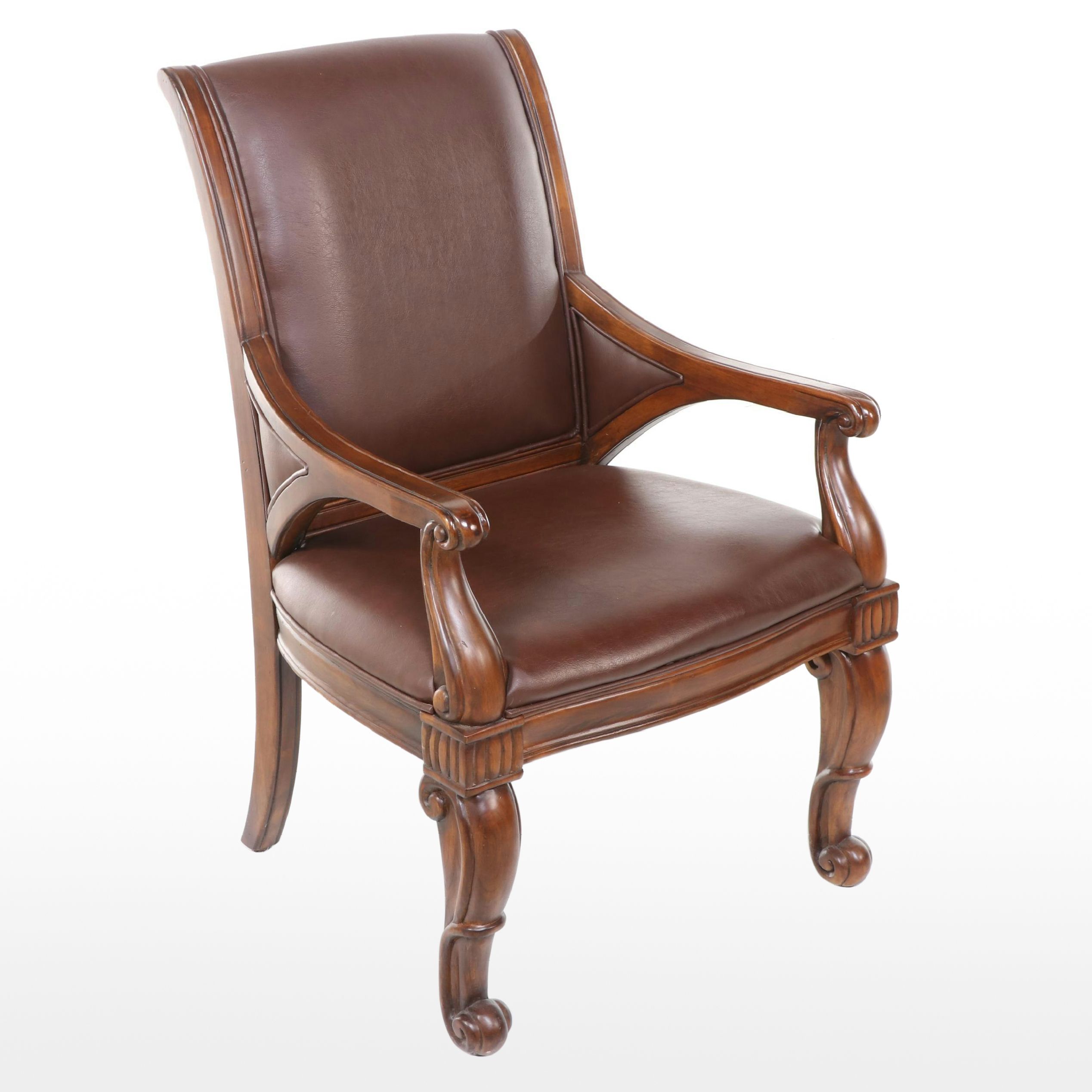 Hooker Furniture "Seven Seas" Hardwood Bureau Plat and Faux-Leather Armchair