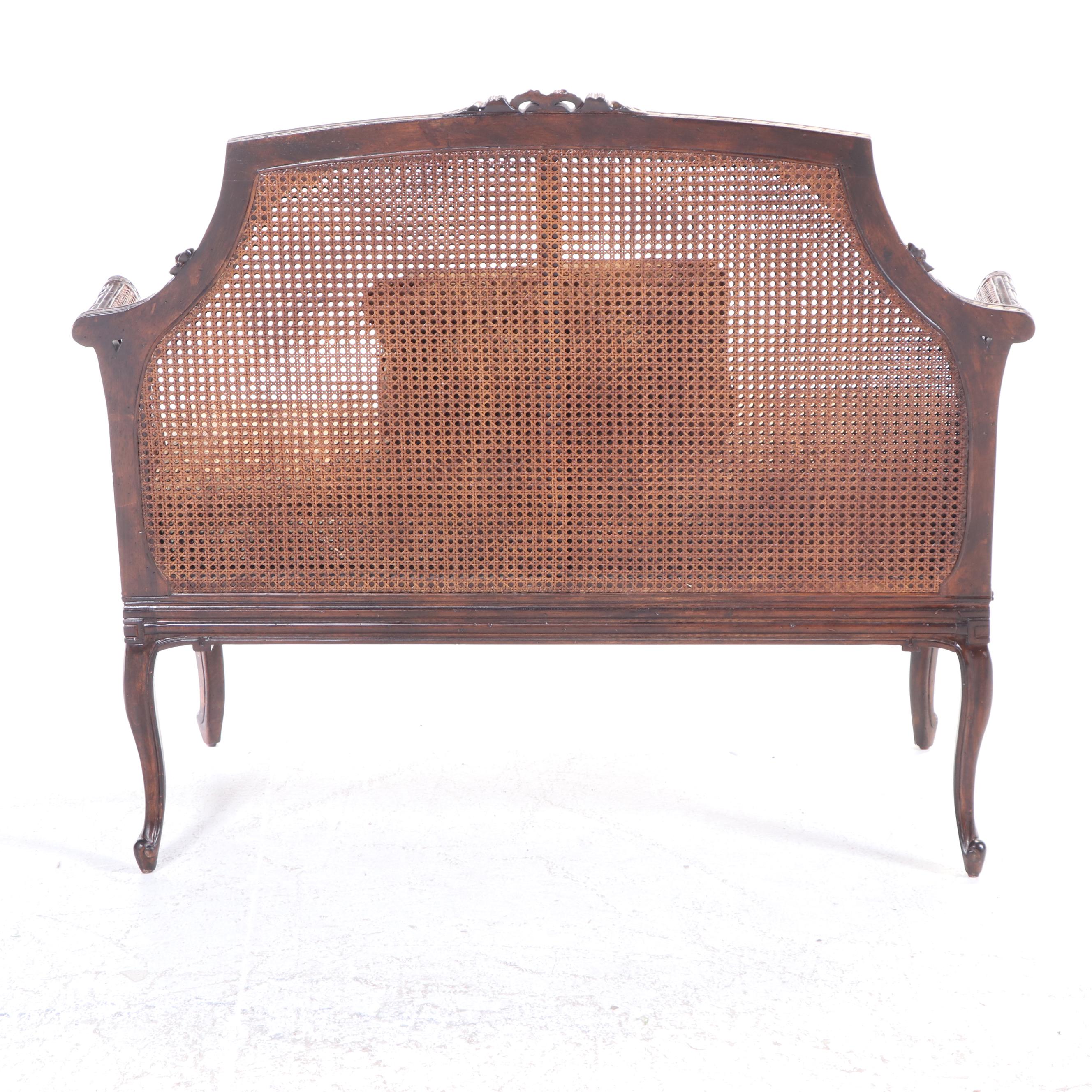John-Richard Louis XV Style Hardwood, Parcel-Gilt, and Caned Settee