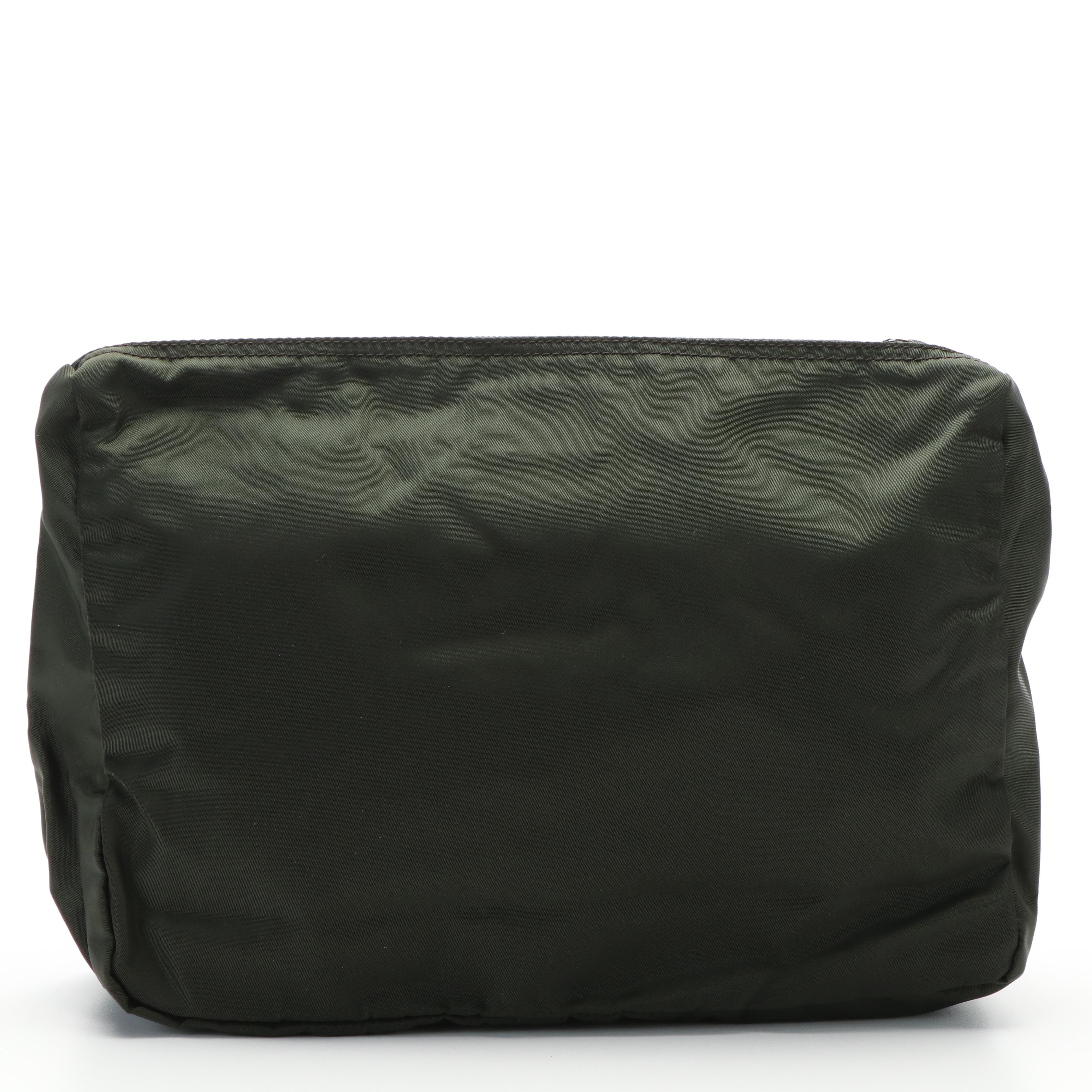Prada Tessuto Loden Green Zippered Pouch Clutch Bag