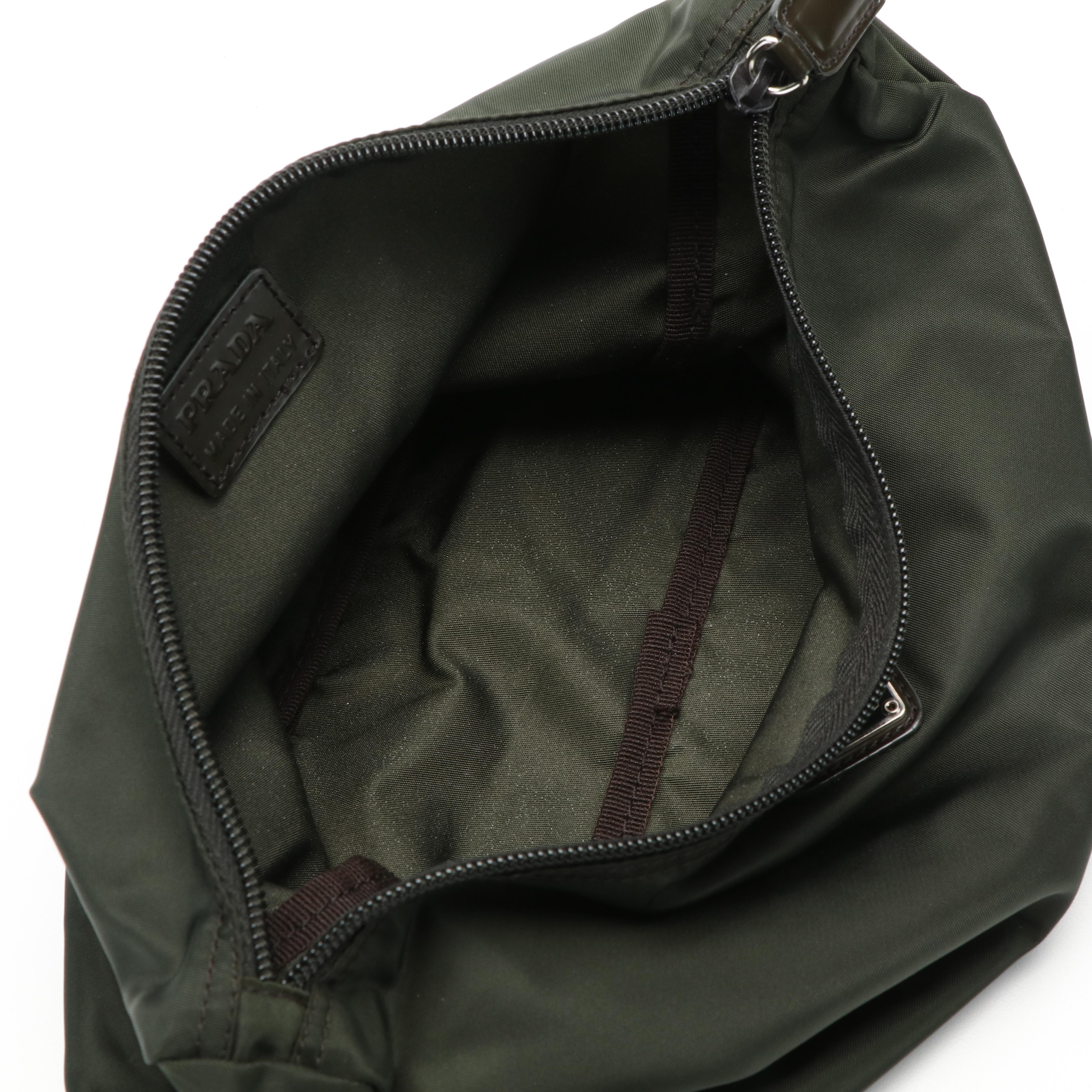 Prada Tessuto Loden Green Zippered Pouch Clutch Bag