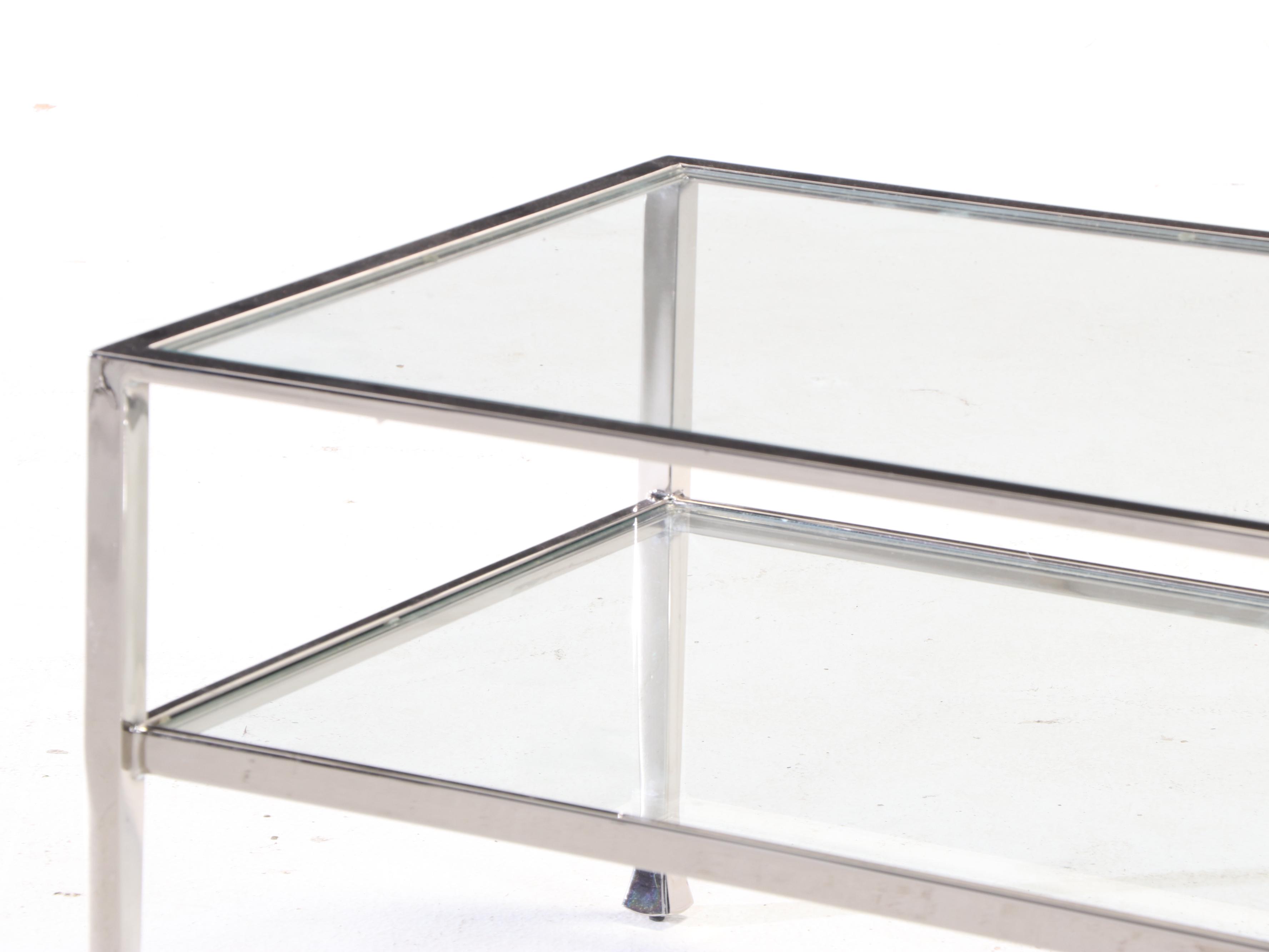 Pottery Barn "Tanner" Chrome and Glass Coffee Table and Two Nesting Tables