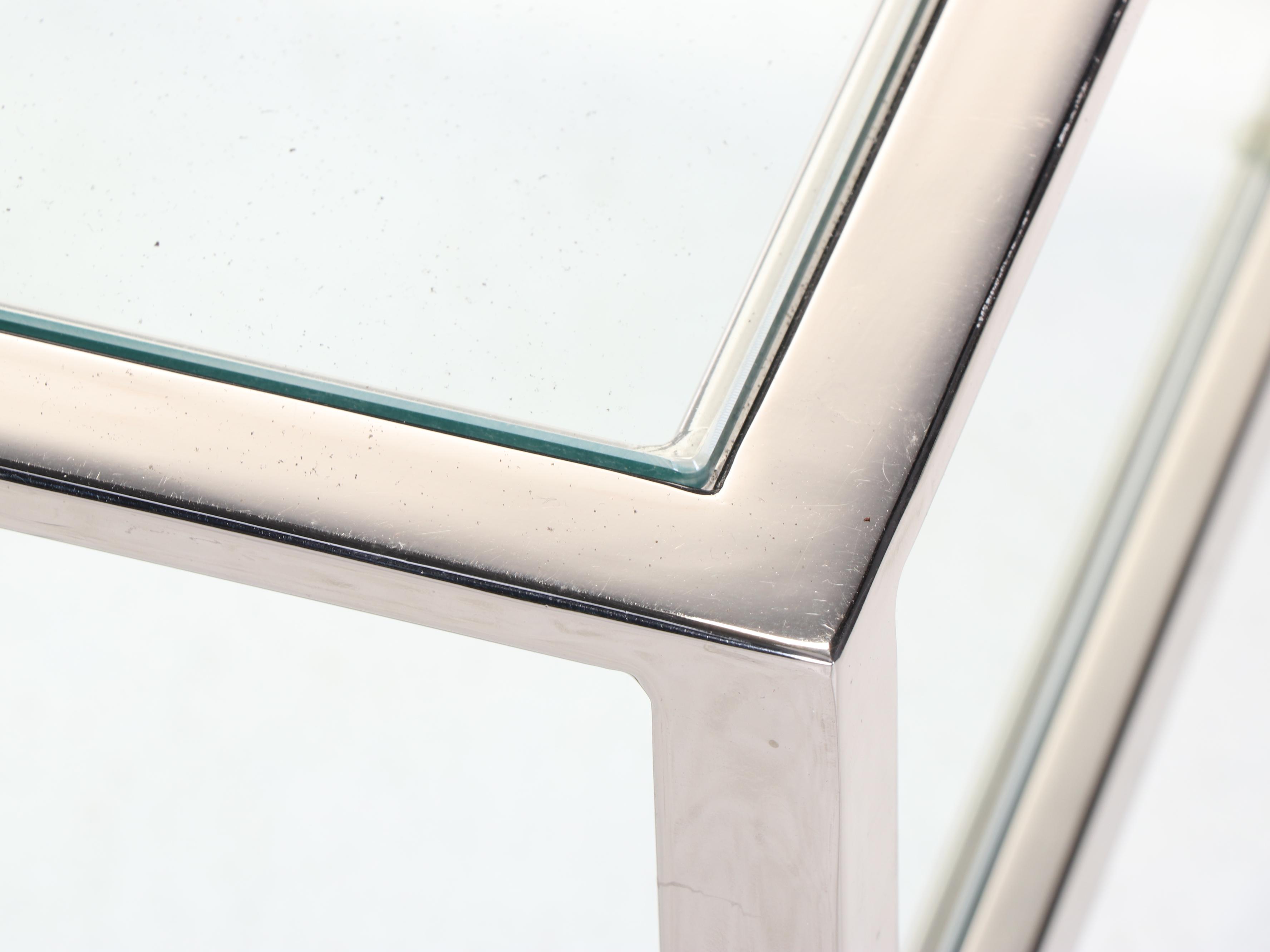 Pottery Barn "Tanner" Chrome and Glass Coffee Table and Two Nesting Tables