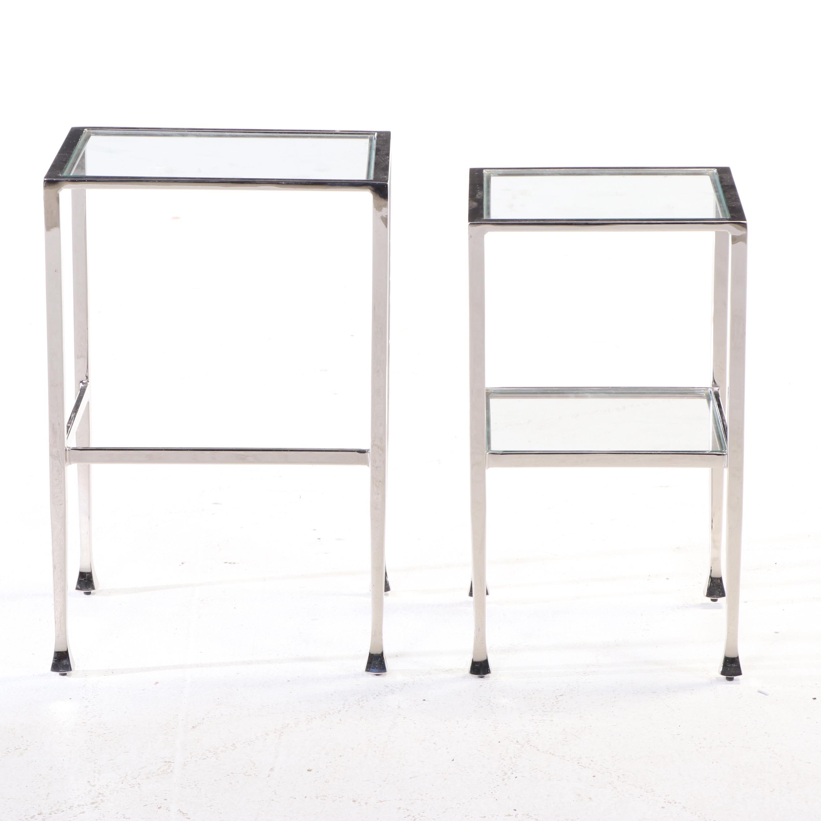 Pottery Barn "Tanner" Chrome and Glass Coffee Table and Two Nesting Tables