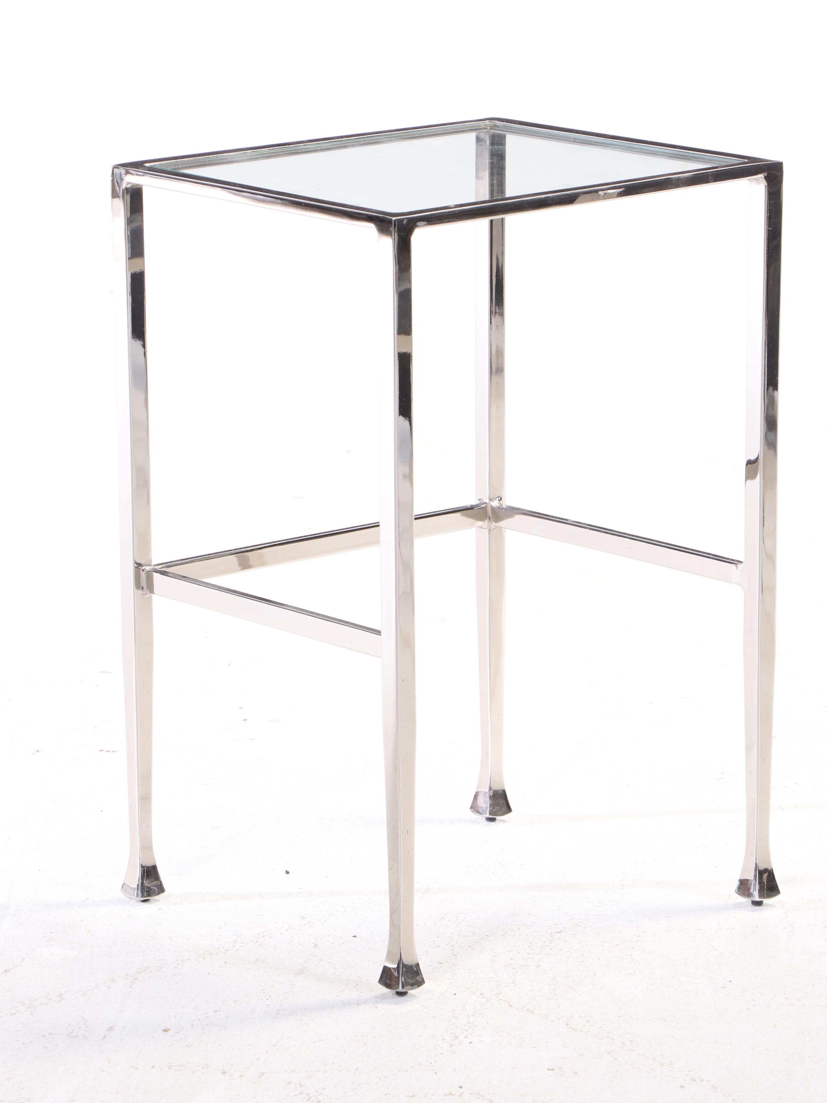 Pottery Barn "Tanner" Chrome and Glass Coffee Table and Two Nesting Tables