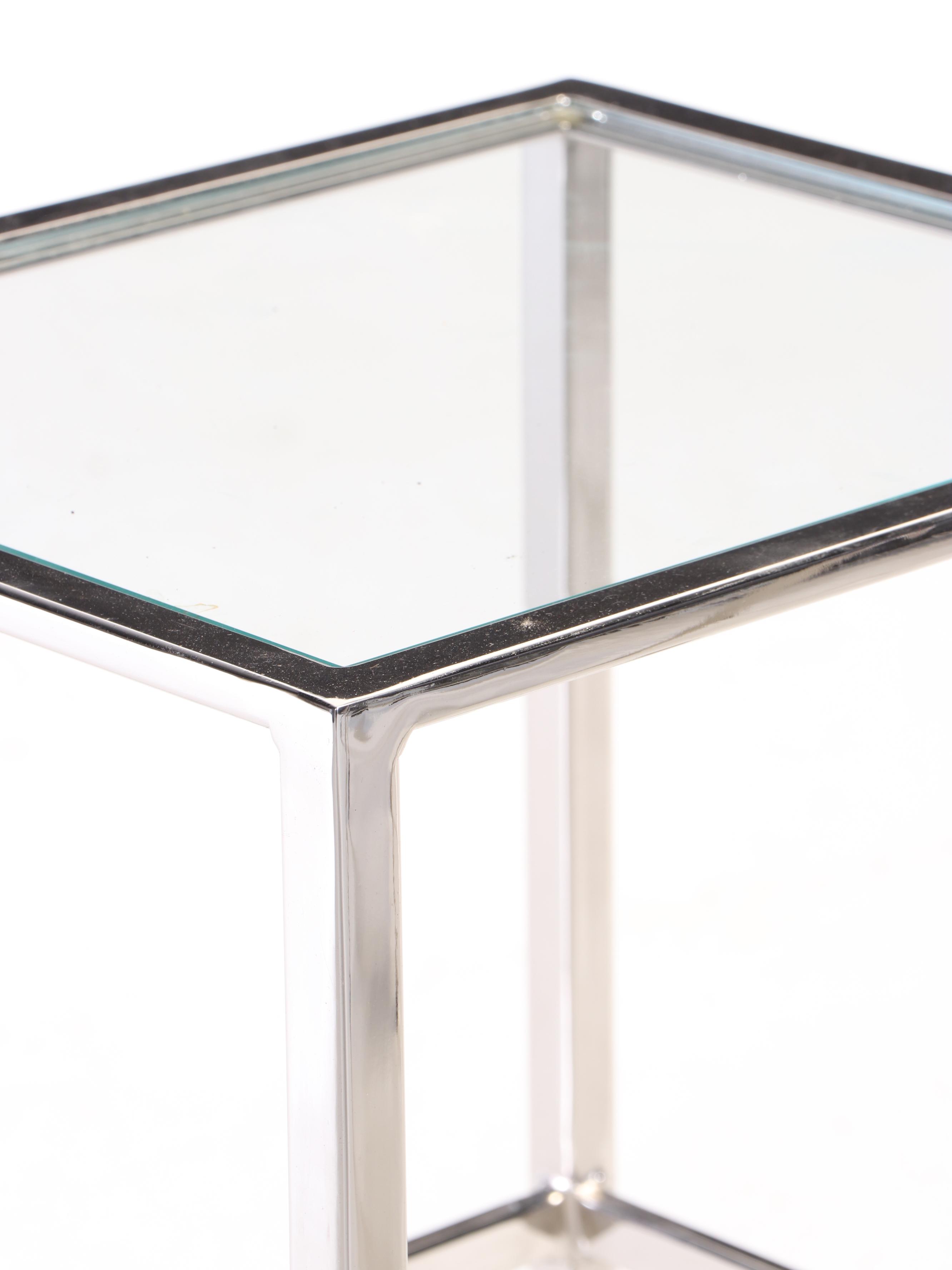 Pottery Barn "Tanner" Chrome and Glass Coffee Table and Two Nesting Tables