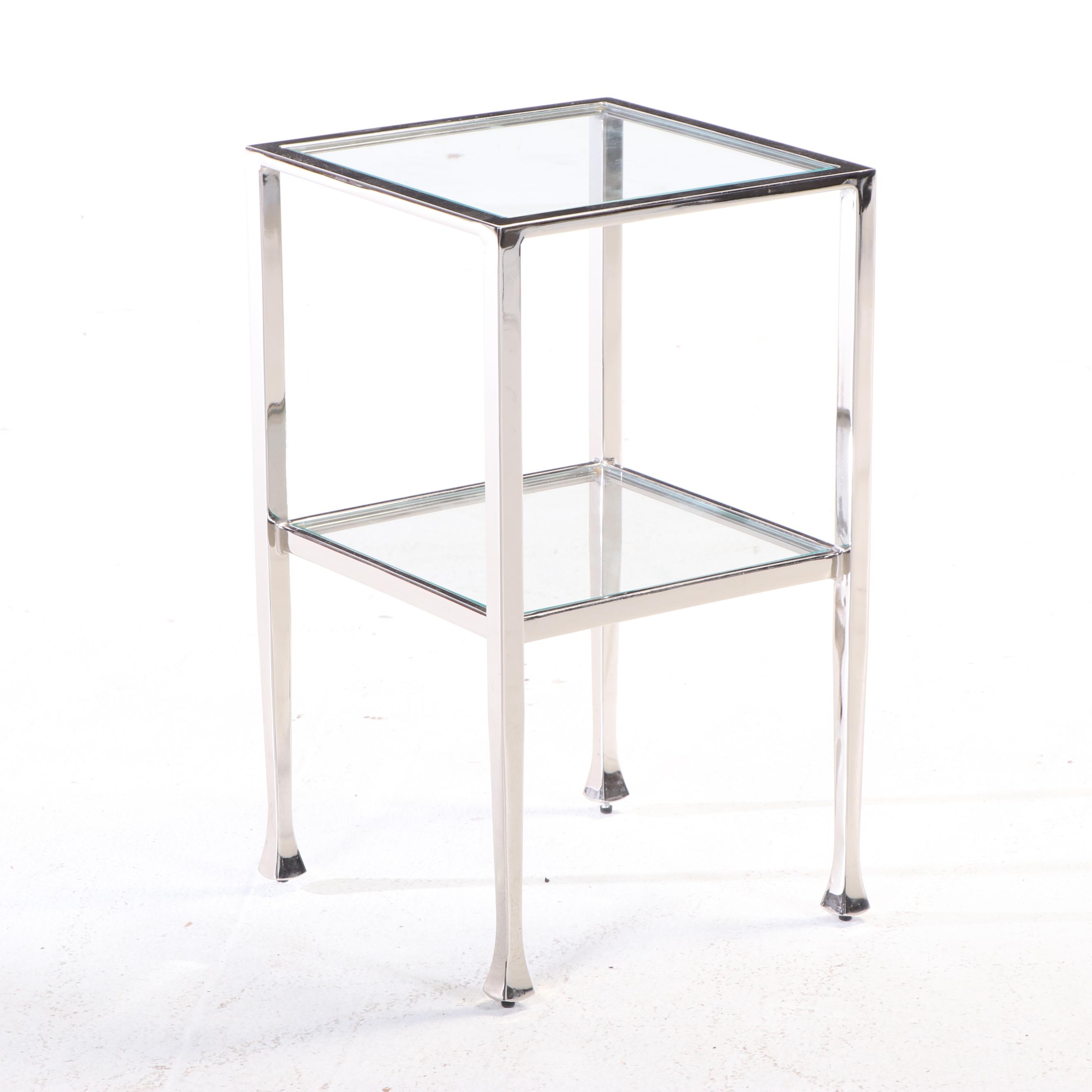 Pottery Barn "Tanner" Chrome and Glass Coffee Table and Two Nesting Tables