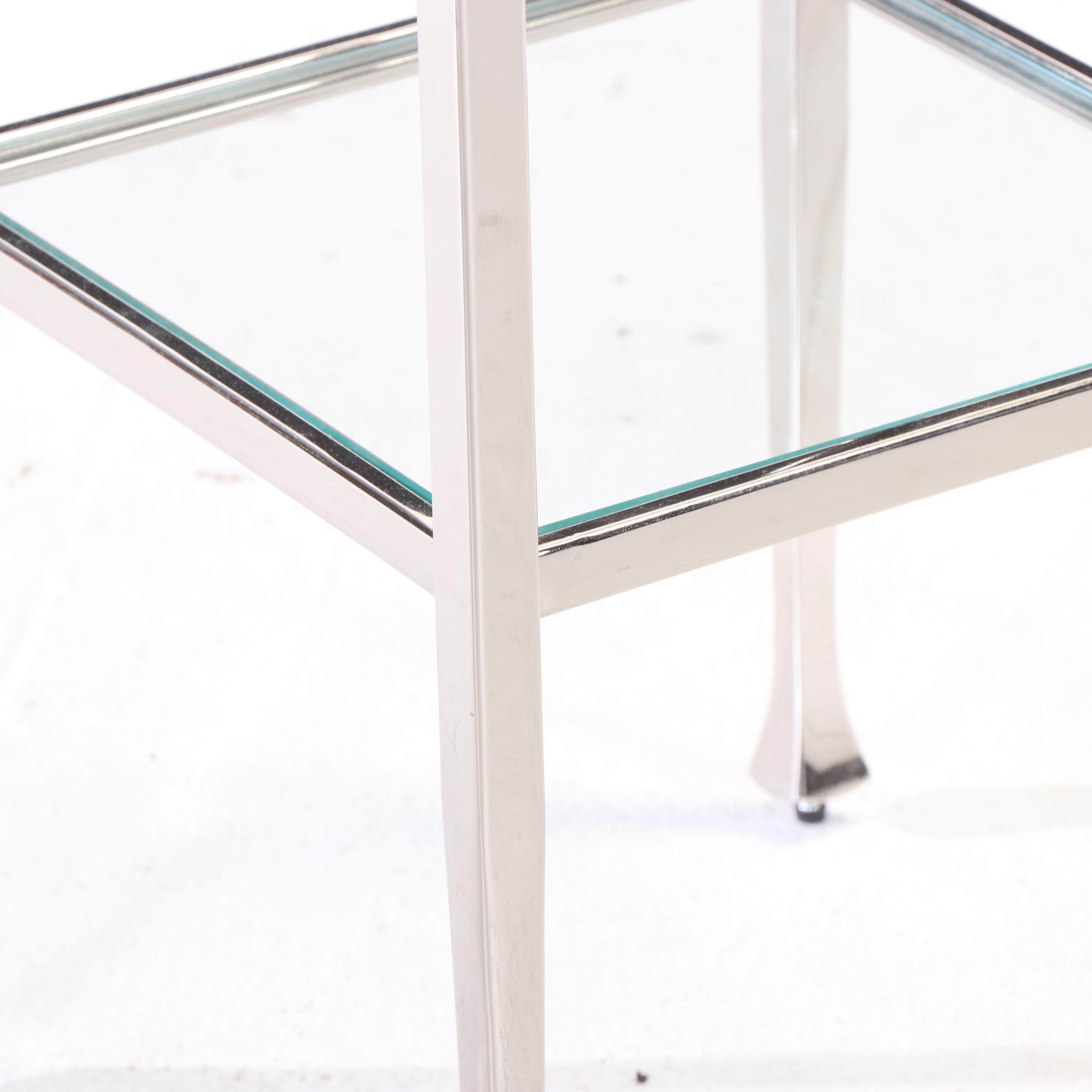 Pottery Barn "Tanner" Chrome and Glass Coffee Table and Two Nesting Tables