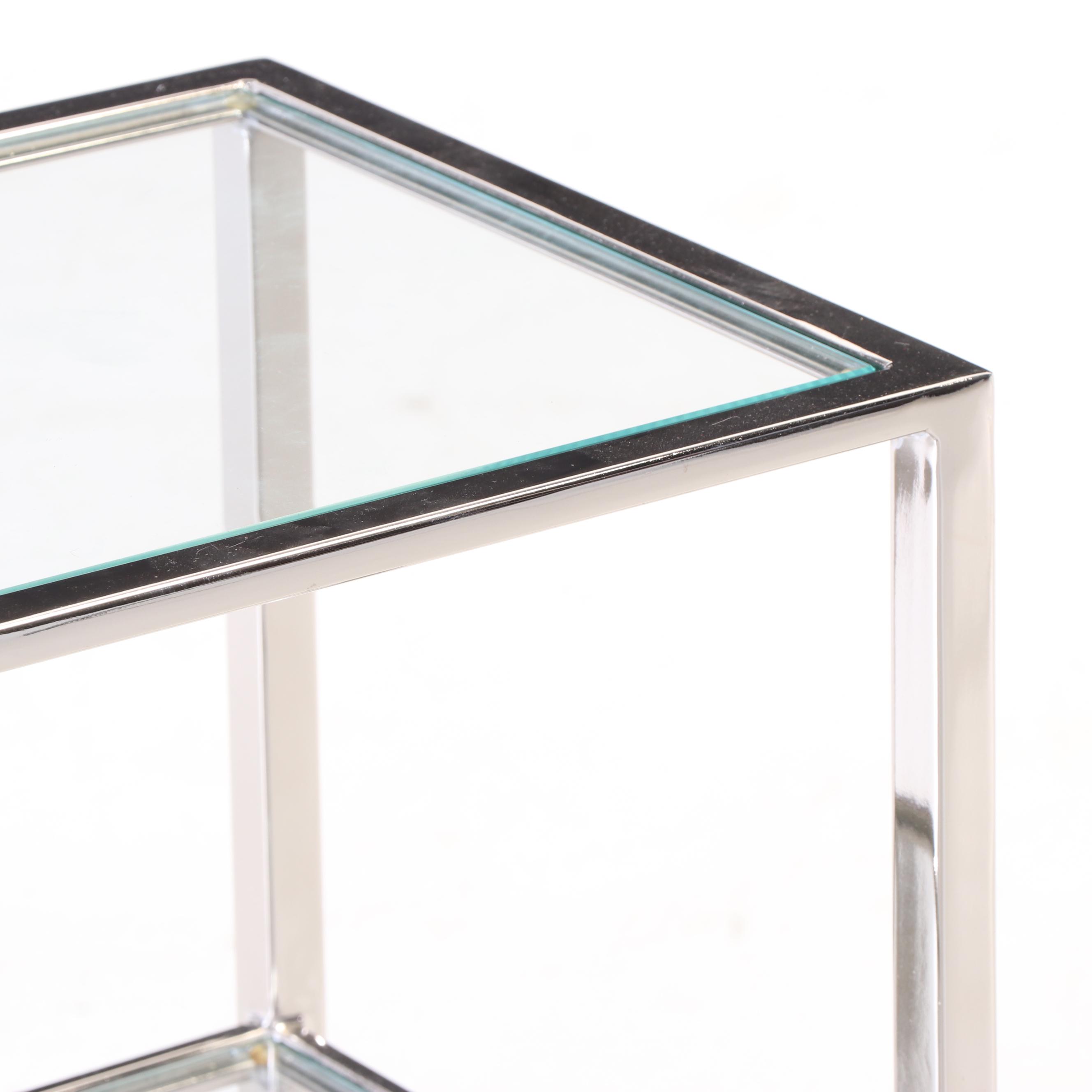 Pottery Barn "Tanner" Chrome and Glass Coffee Table and Two Nesting Tables