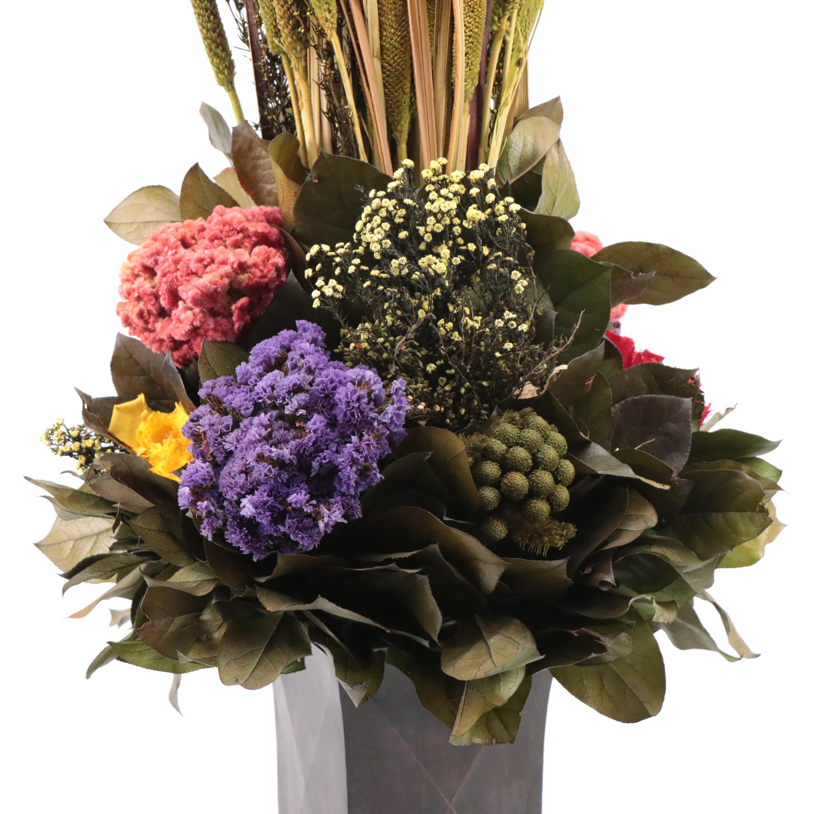 Artificial Floral and Cattail Arrangement in Metal Planter Everything