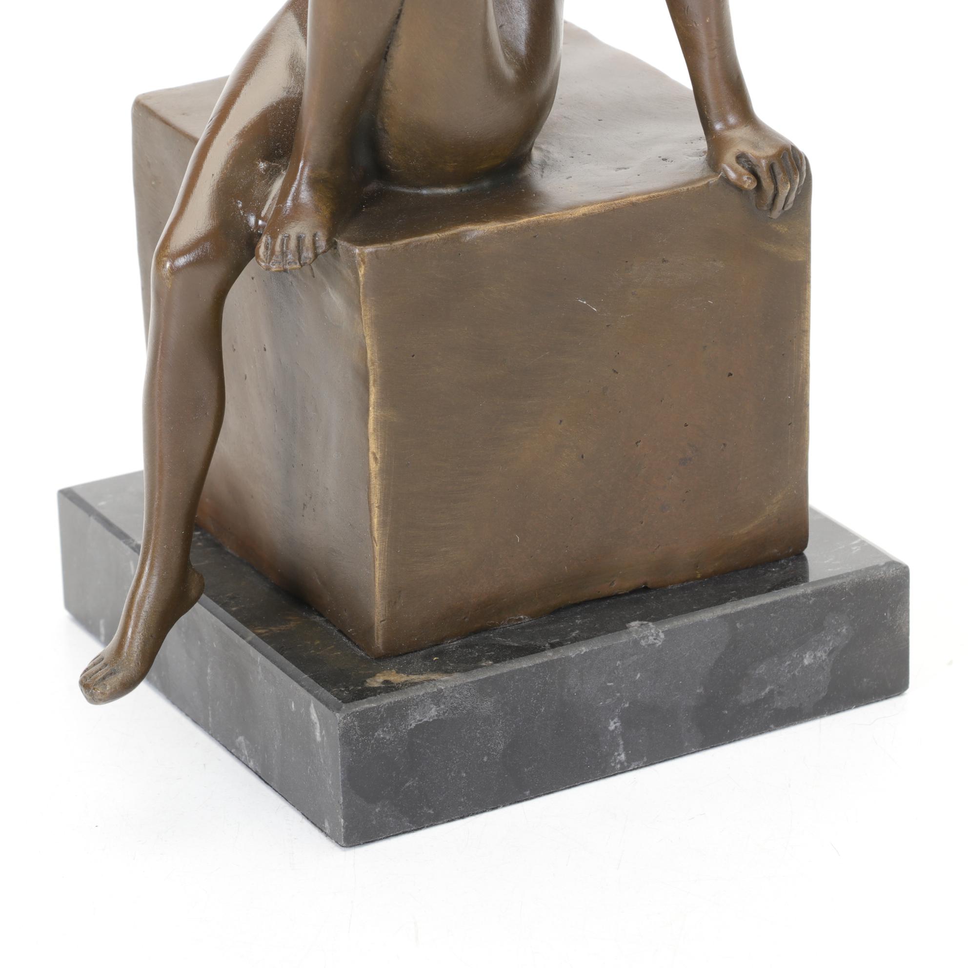 Bronze Statue of Feminine Nude Figural with Marble Base