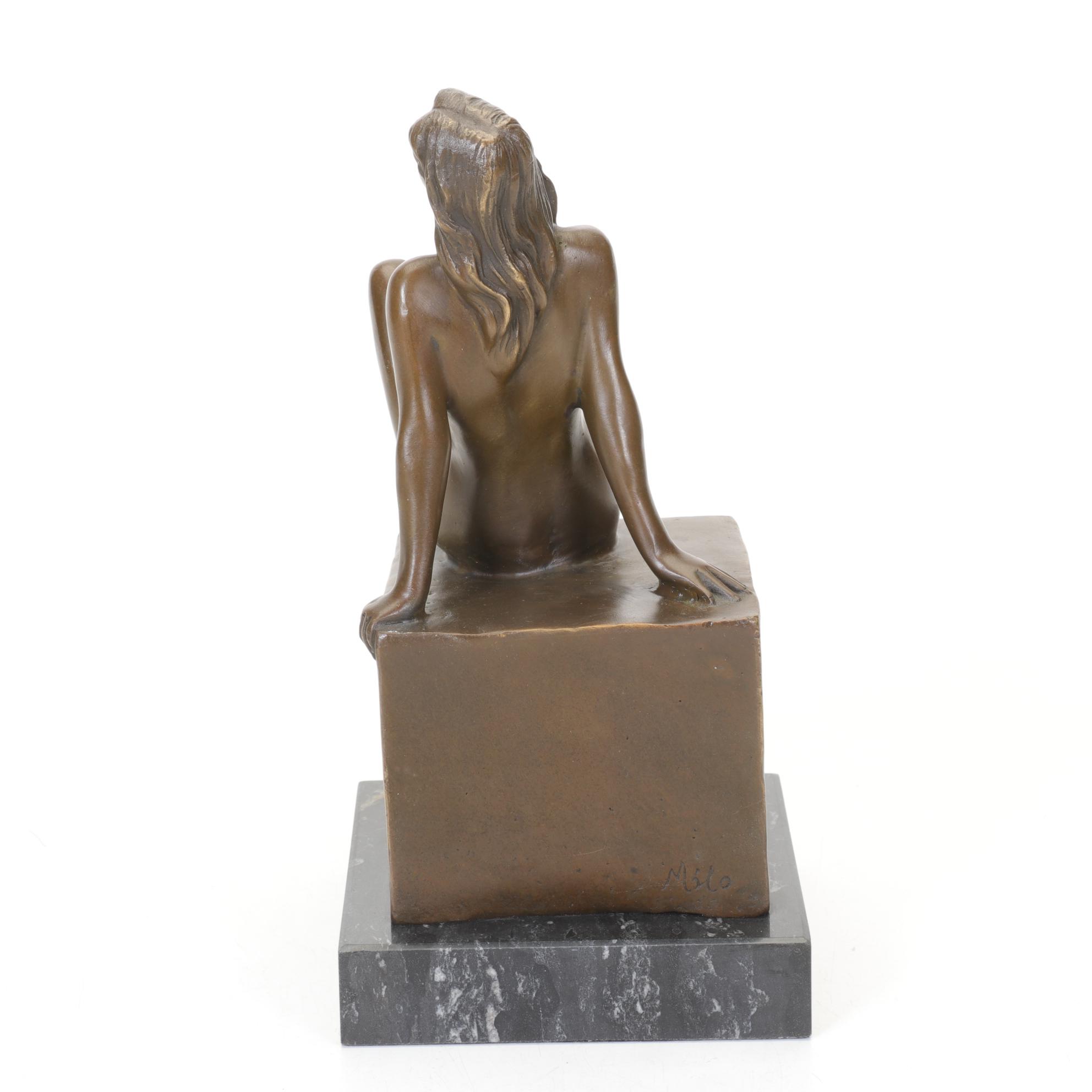 Bronze Statue of Feminine Nude Figural with Marble Base