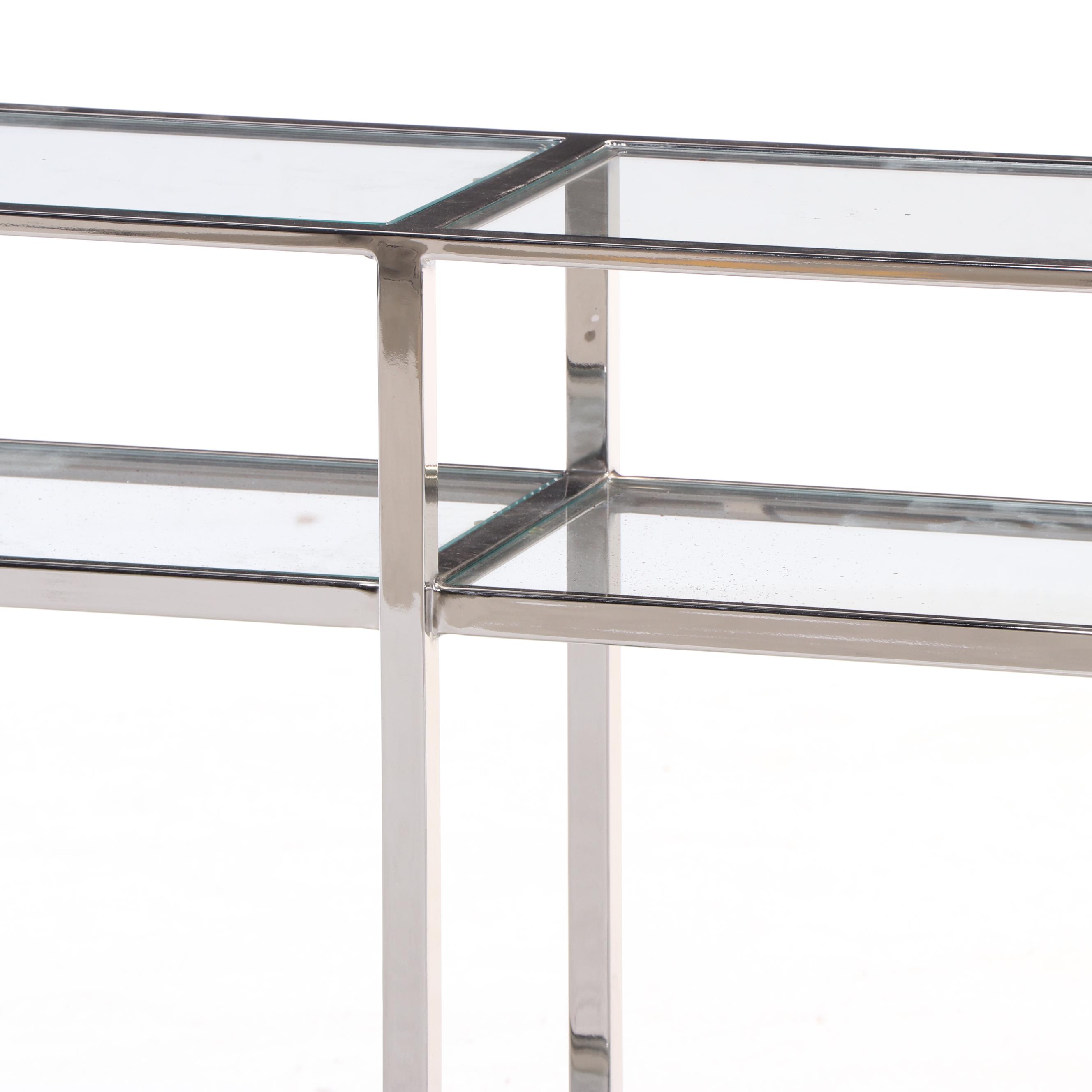 Pottery Barn "Tanner" Chrome and Glass Three-Tier Console Table