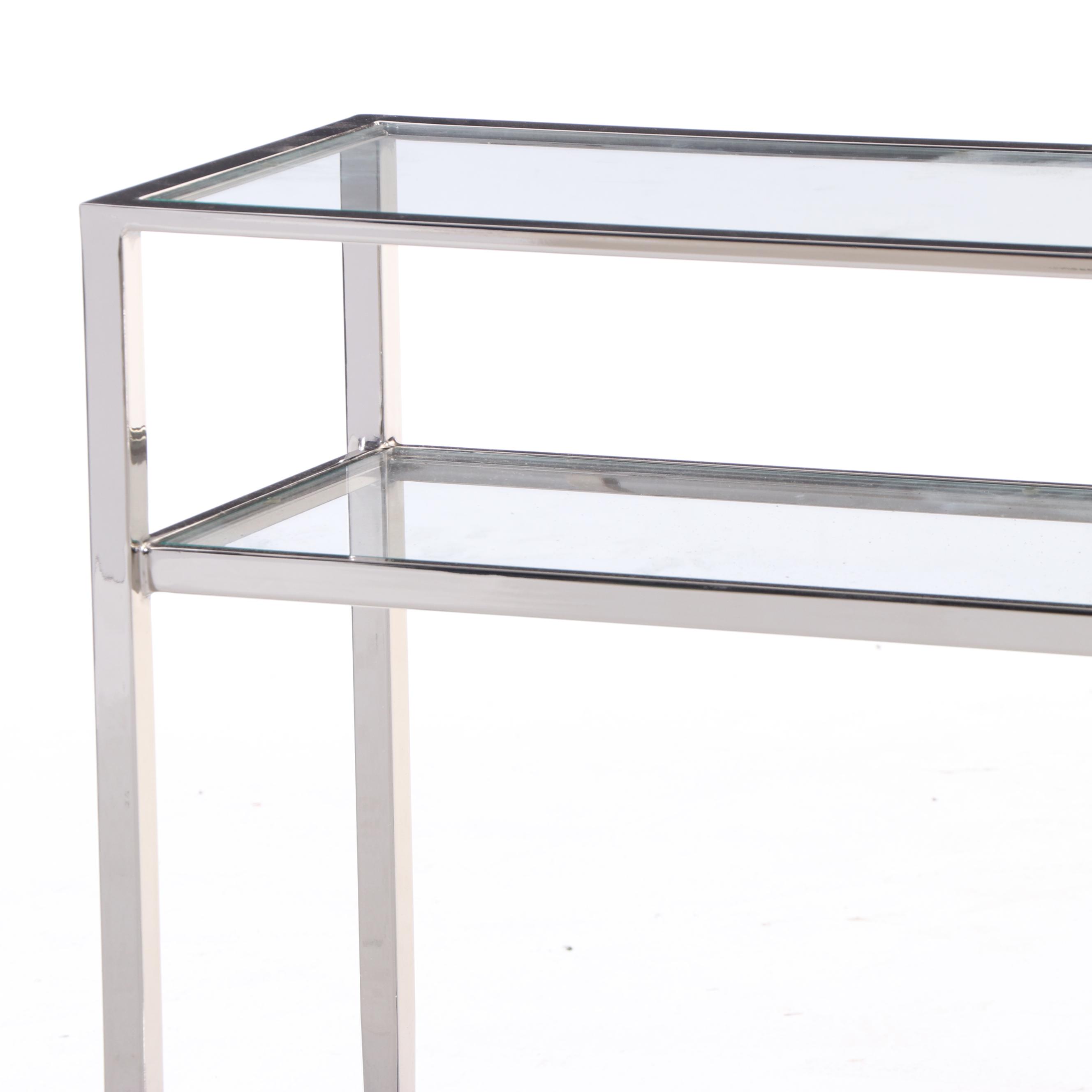 Pottery Barn "Tanner" Chrome and Glass Three-Tier Console Table