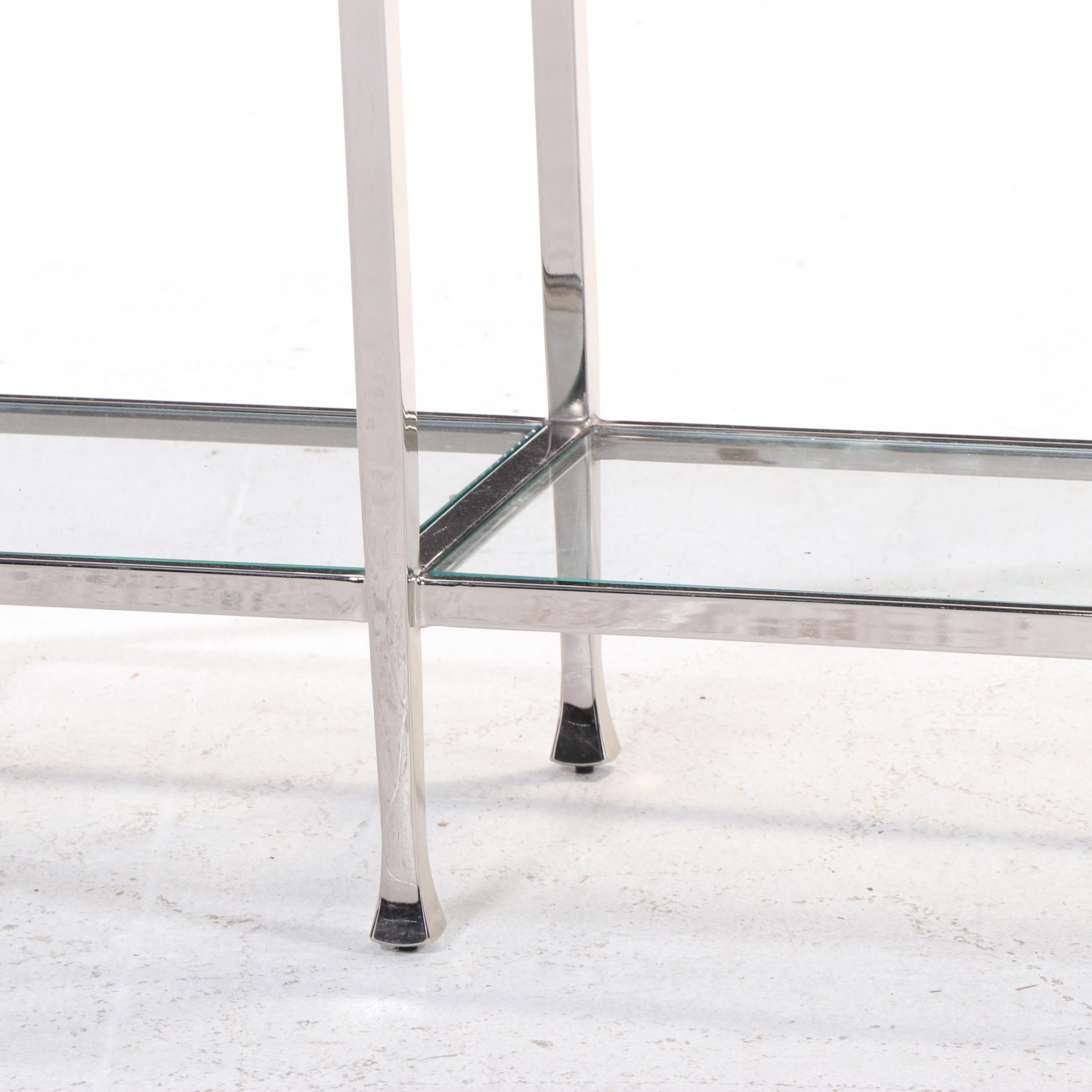 Pottery Barn "Tanner" Chrome and Glass Three-Tier Console Table