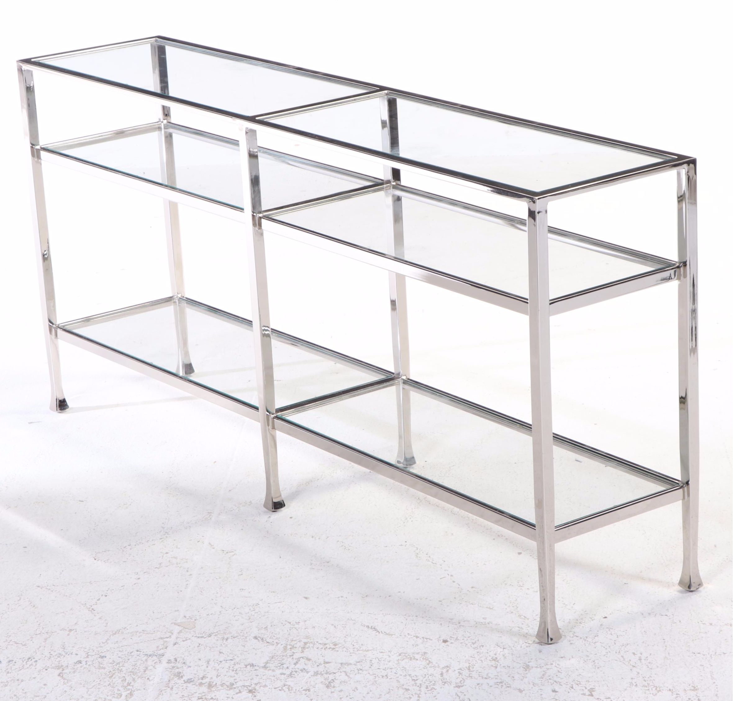 Pottery Barn "Tanner" Chrome and Glass Three-Tier Console Table