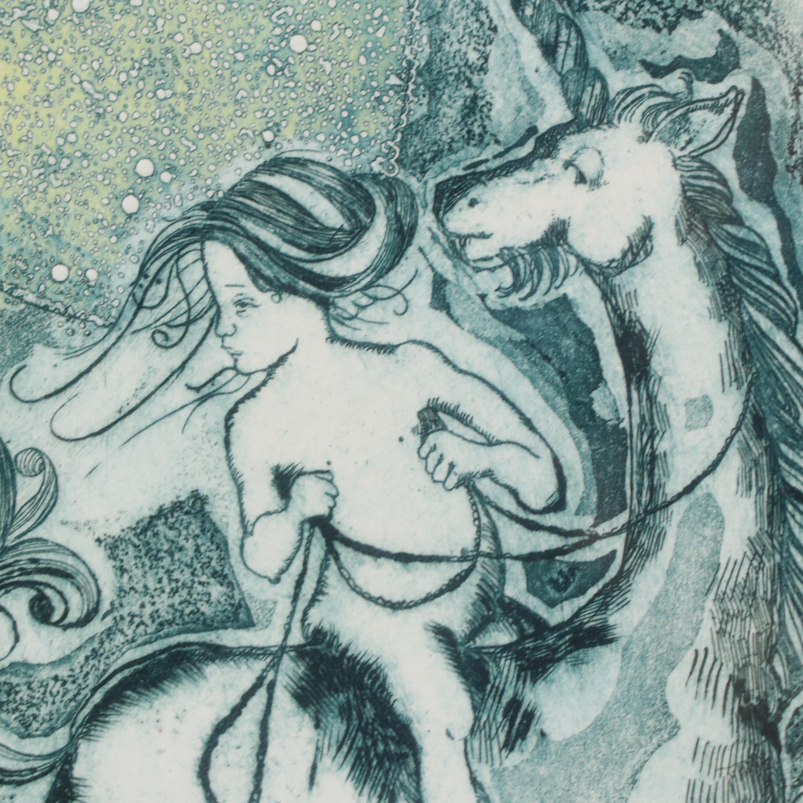 Carol Travers Lummus Embossed Etching with Aquatint "Clare de la Lune," 1973
