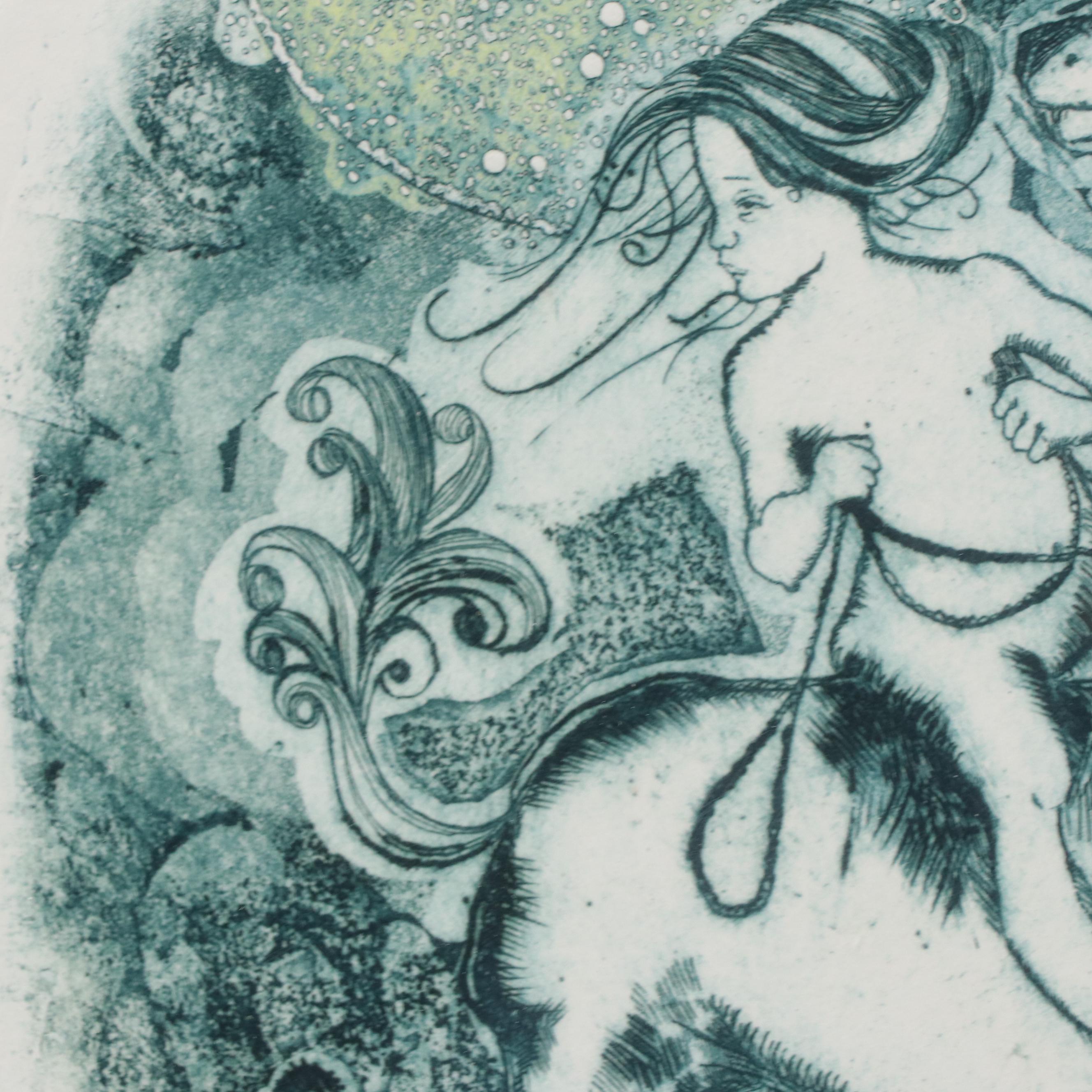 Carol Travers Lummus Embossed Etching with Aquatint "Clare de la Lune," 1973