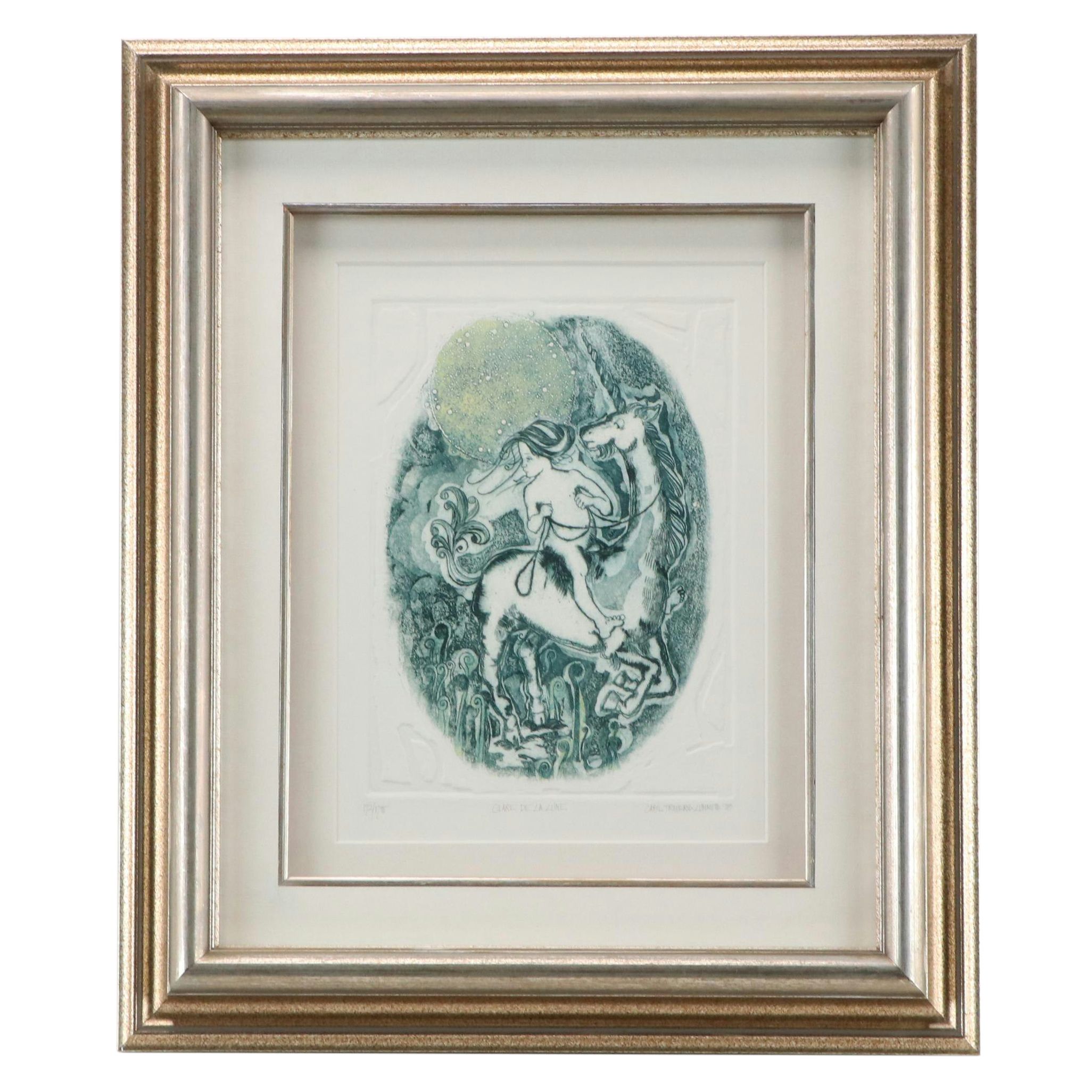 Carol Travers Lummus Embossed Etching with Aquatint "Clare de la Lune," 1973