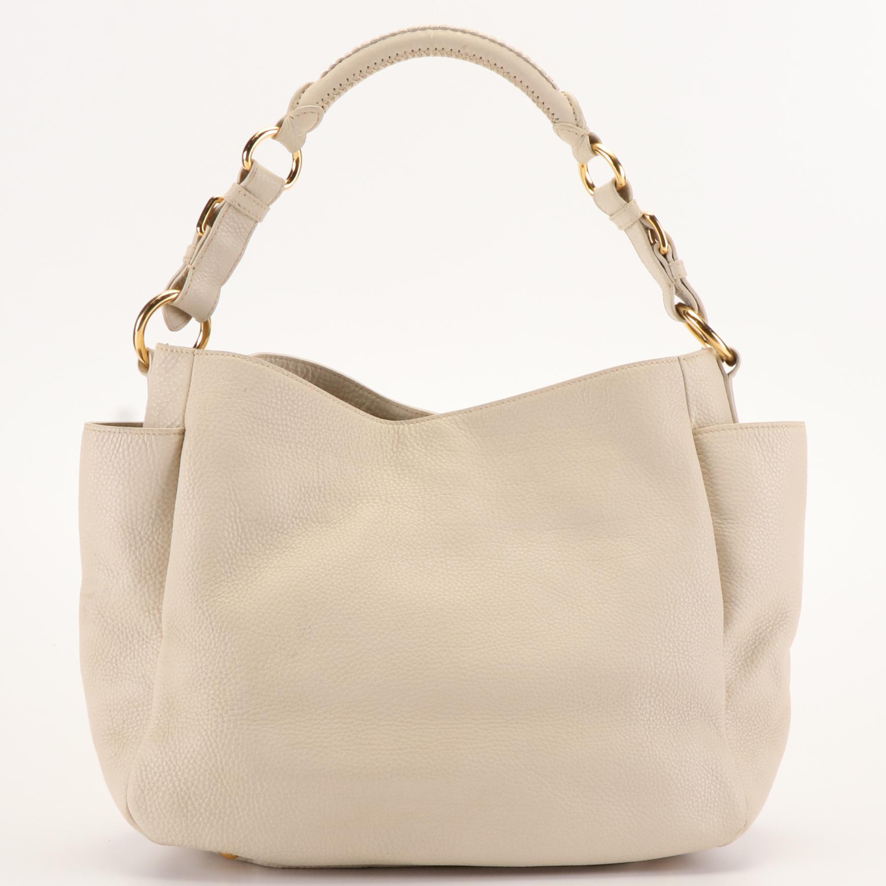 Prada Vitello Daino Talcum Leather Double Pocket Hobo Bag