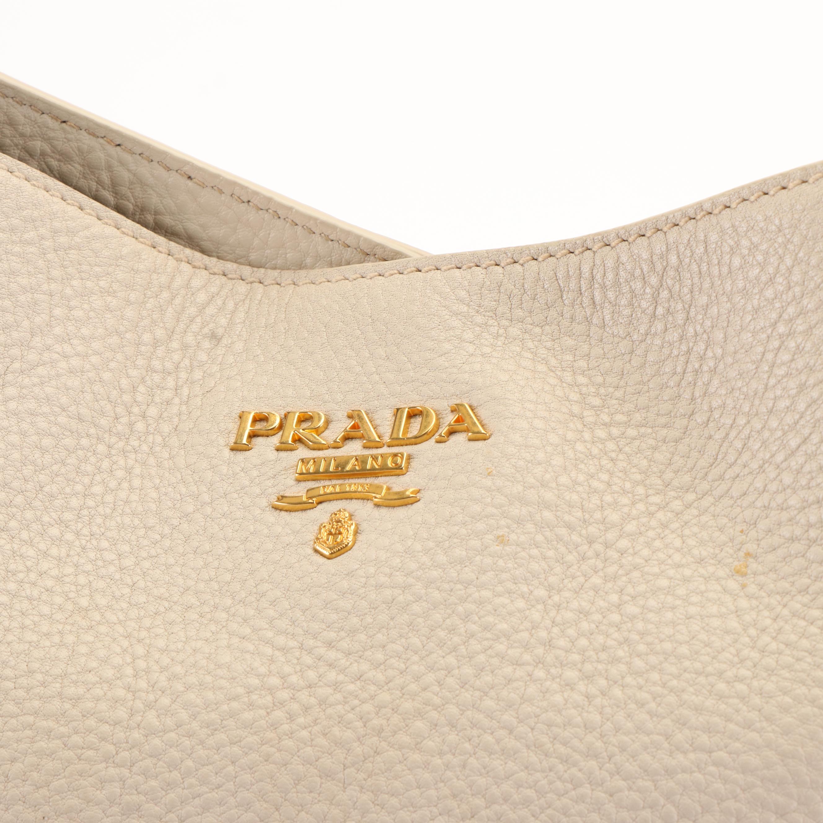 Prada Vitello Daino Talcum Leather Double Pocket Hobo Bag
