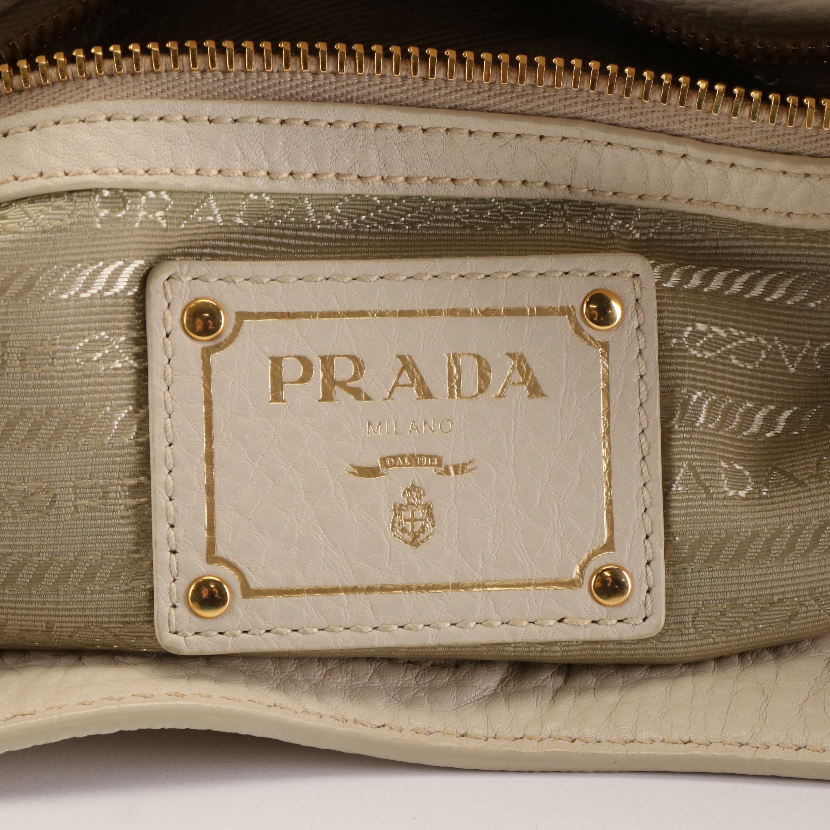 Prada Vitello Daino Talcum Leather Double Pocket Hobo Bag