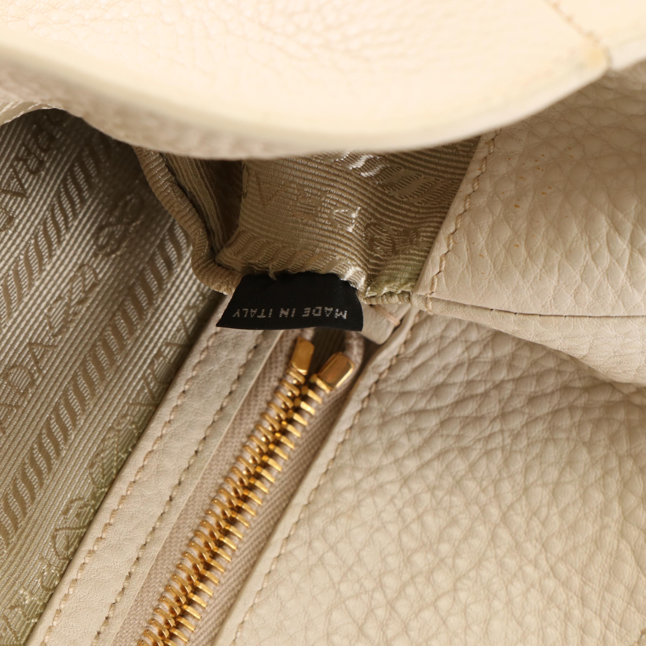 Prada Vitello Daino Talcum Leather Double Pocket Hobo Bag