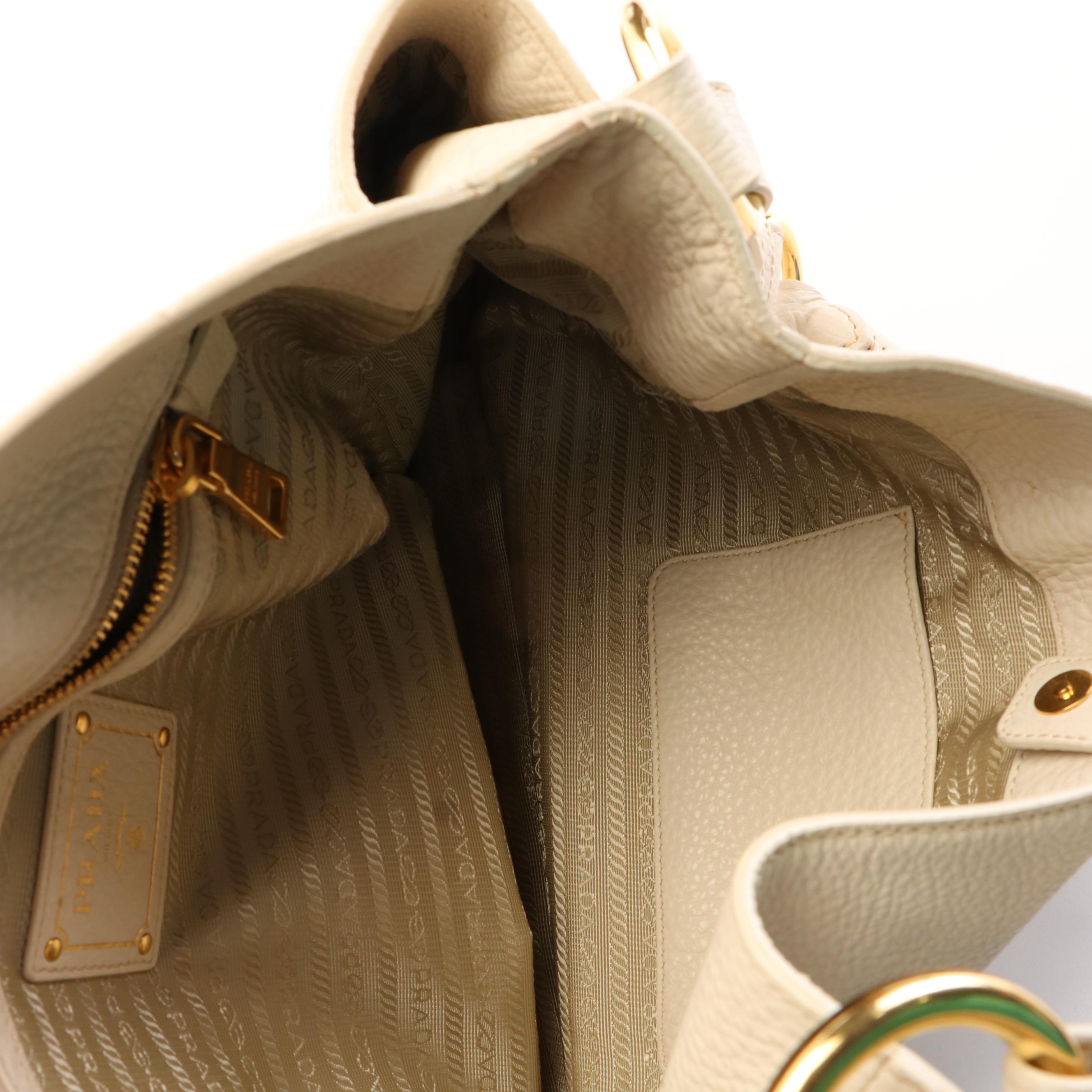 Prada Vitello Daino Talcum Leather Double Pocket Hobo Bag