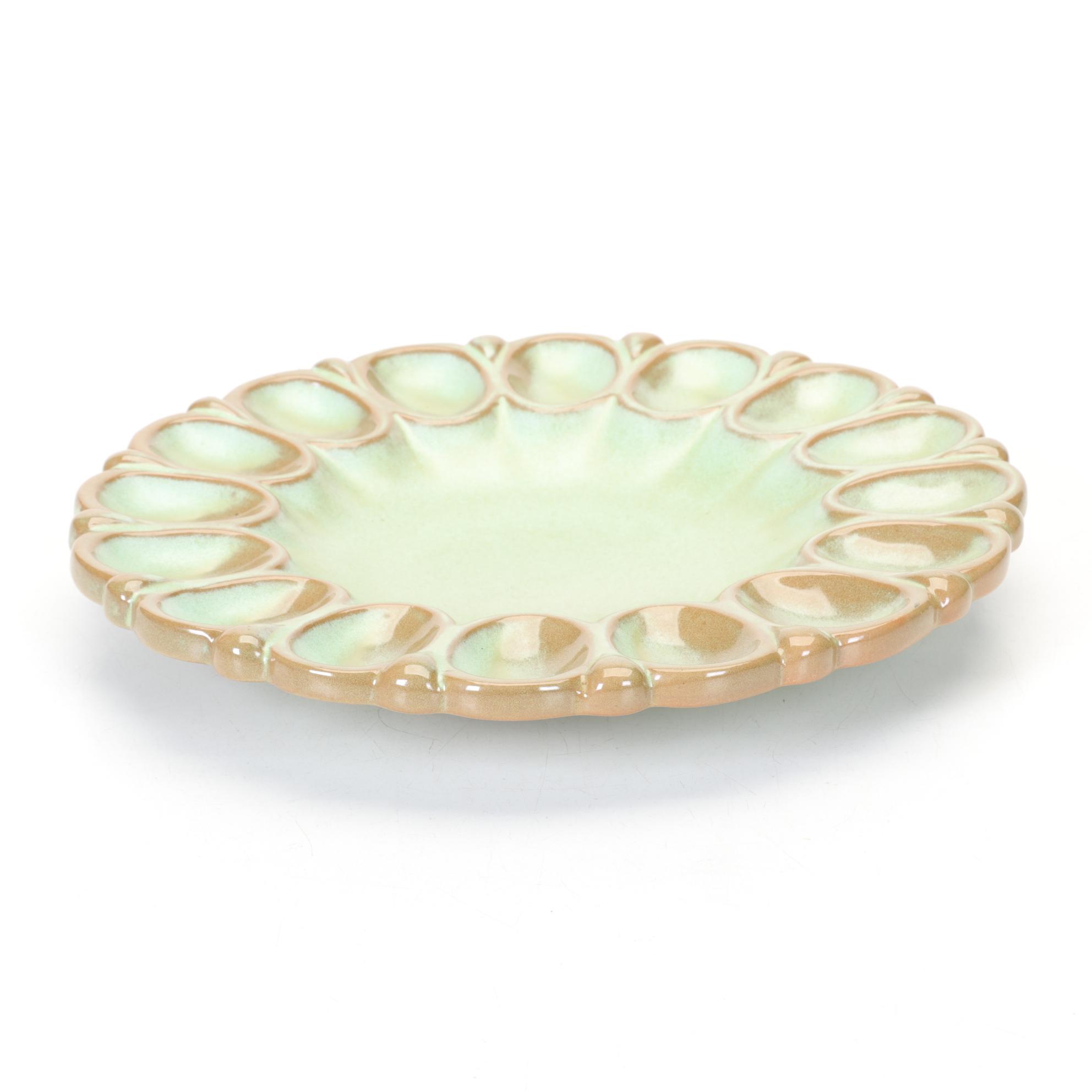 Frankoma Prairie Green Terracotta Egg Plate
