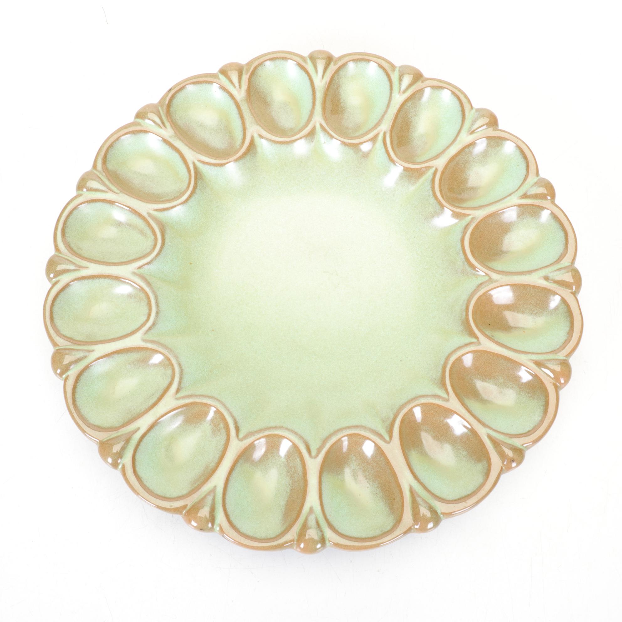 Frankoma Prairie Green Terracotta Egg Plate